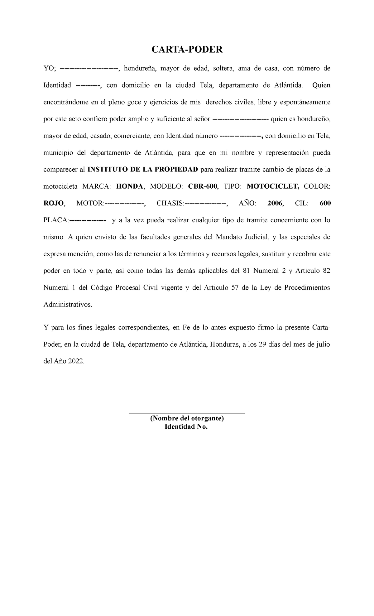 Carta Poder Para Cambio De Placas Carta Poder Para Ca 2447