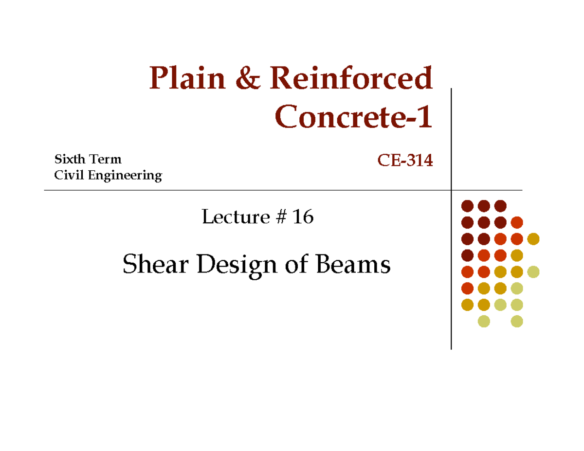 Module-5 Shear Design Of Beams Ch#5 - Plain & Reinforced Concrete- CE ...