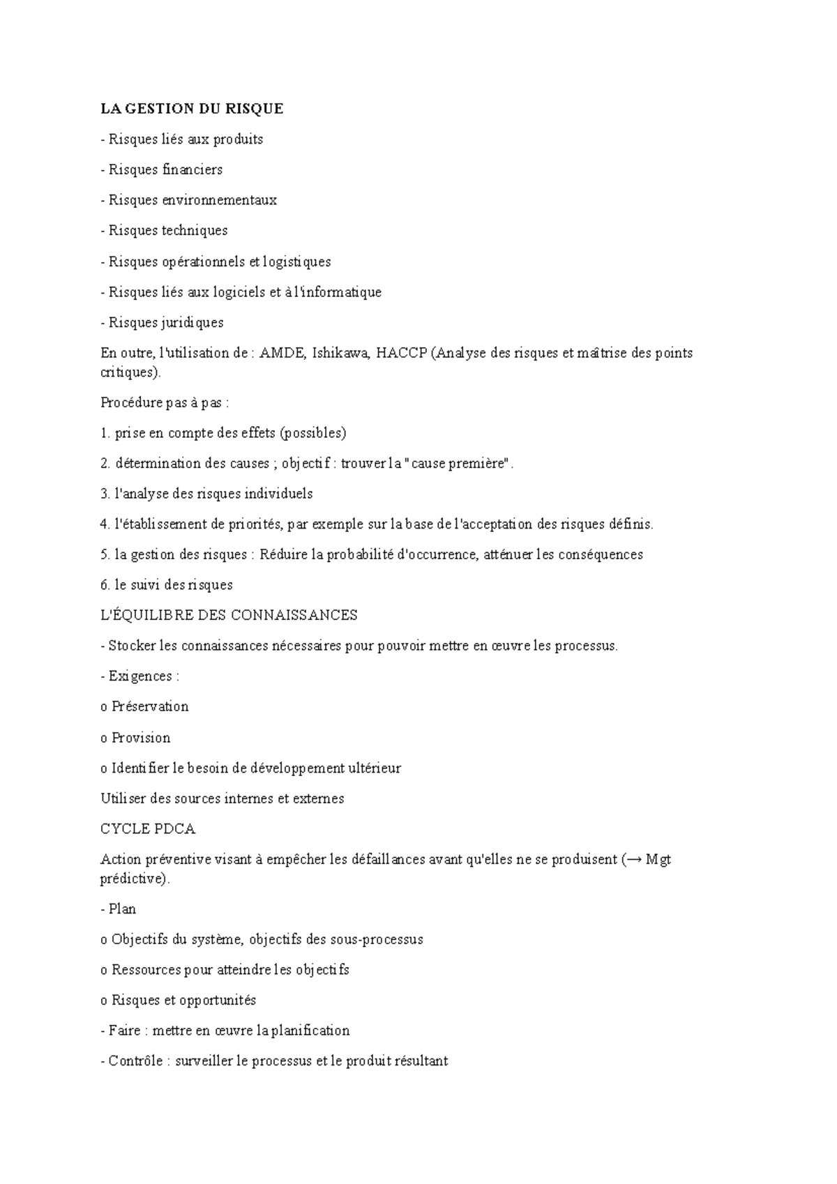 LA Gestion DU Risque - Notes de cours 2 - Système Qualité - HEPL - Studocu