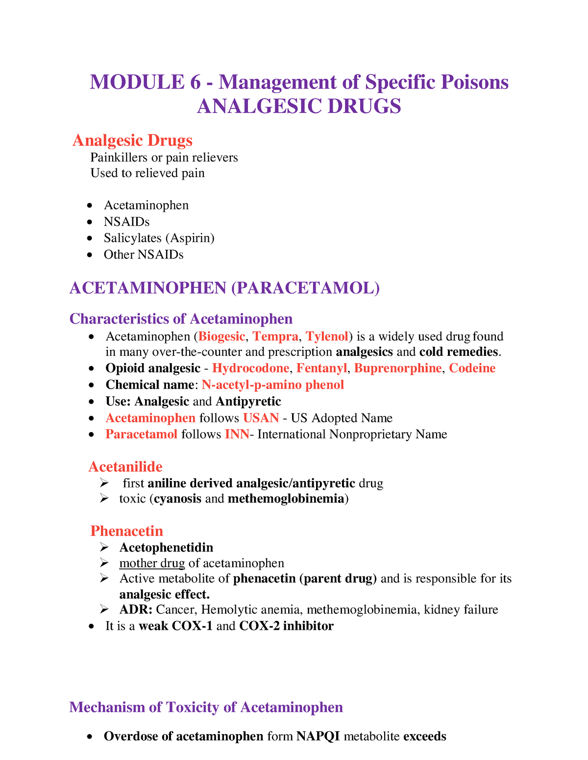 Analgesic Drugs - Toxicology Lecture Notes - MODULE 6 - Management Of ...