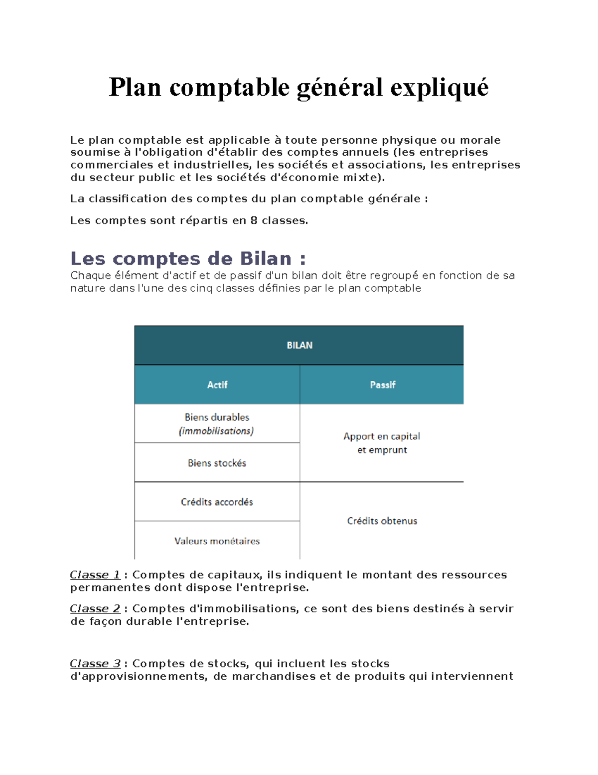 Plan comptable général expliqué Plan comptable général expliqué Le