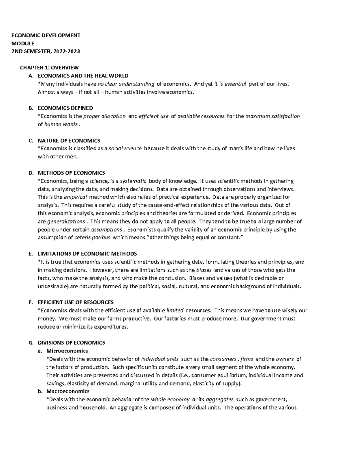 Chapter-1-PART-1 Overview - ECONOMIC DEVELOPMENT MODULE 2ND SEMESTER ...