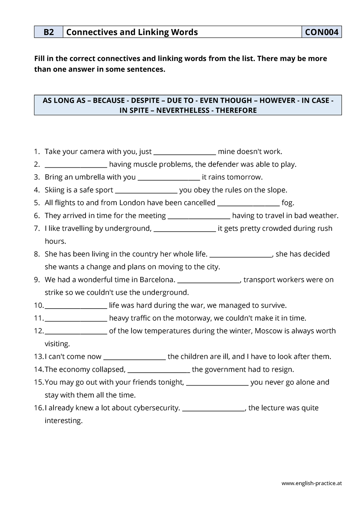 Con004 Connectives Linking Words - English-practice B2 Connectives And ...