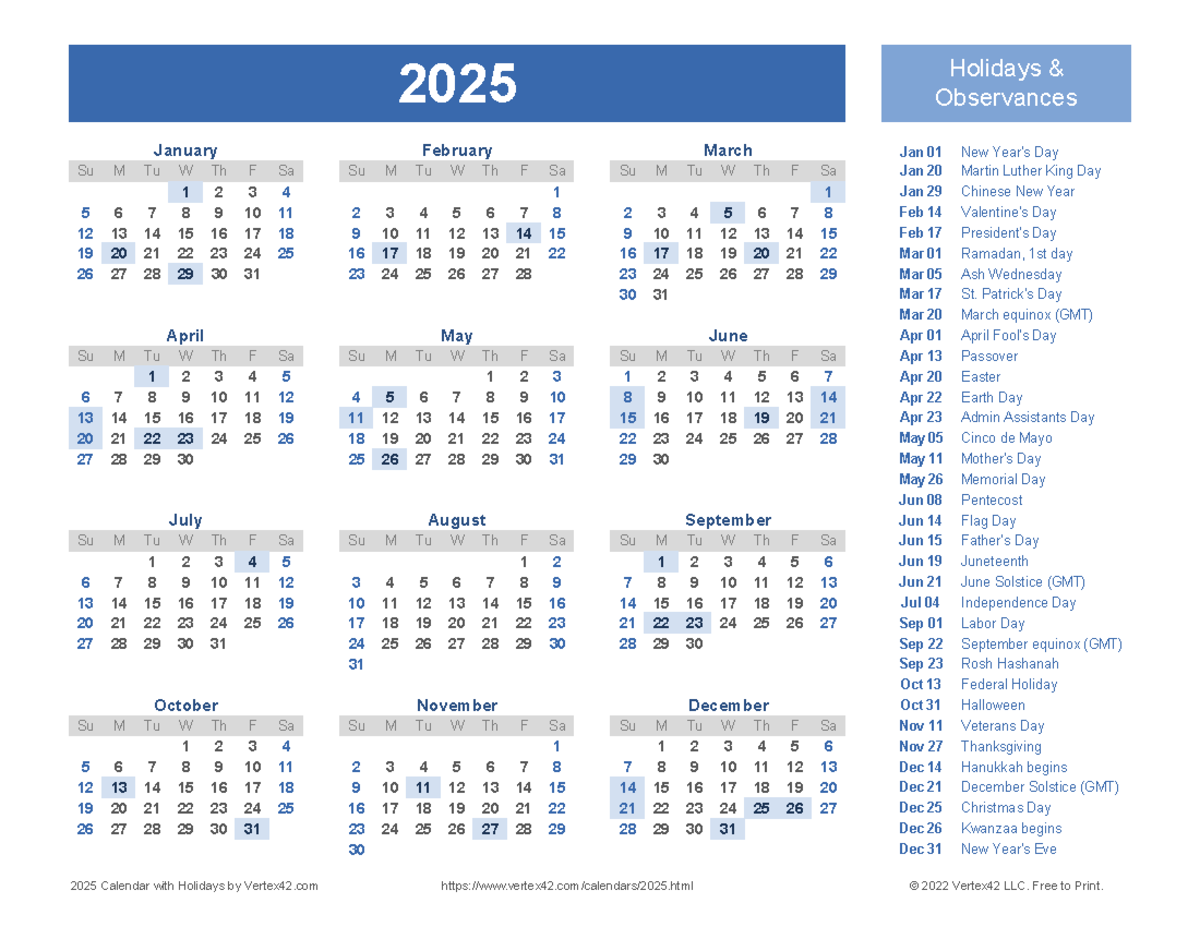 2025 yearly holiday calendar - 2025 Holidays & Date Event Jan 01 New ...