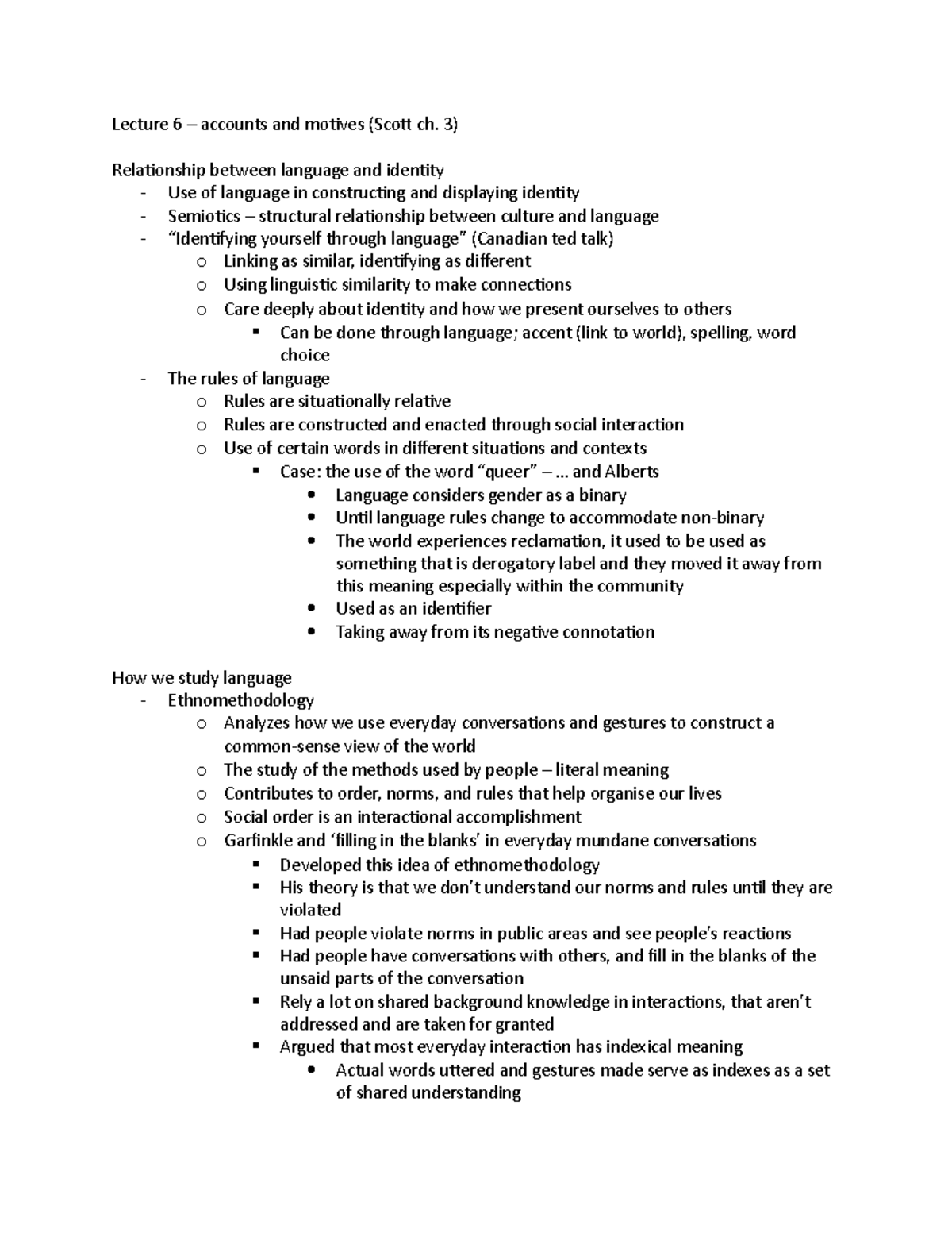 Final exam notes - Lecture 6 – accounts and motives (Scott ch. 3 ...