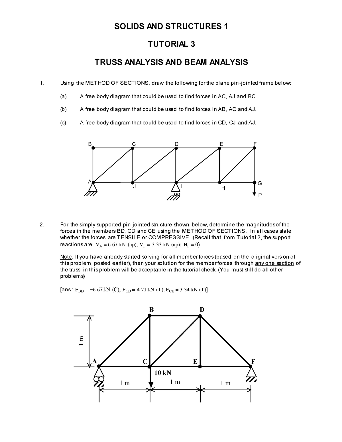 Tutorial 03 Trussbeam Analysis V2 Solids And Structures 1 Tutorial 3 Truss Analysis And Beam