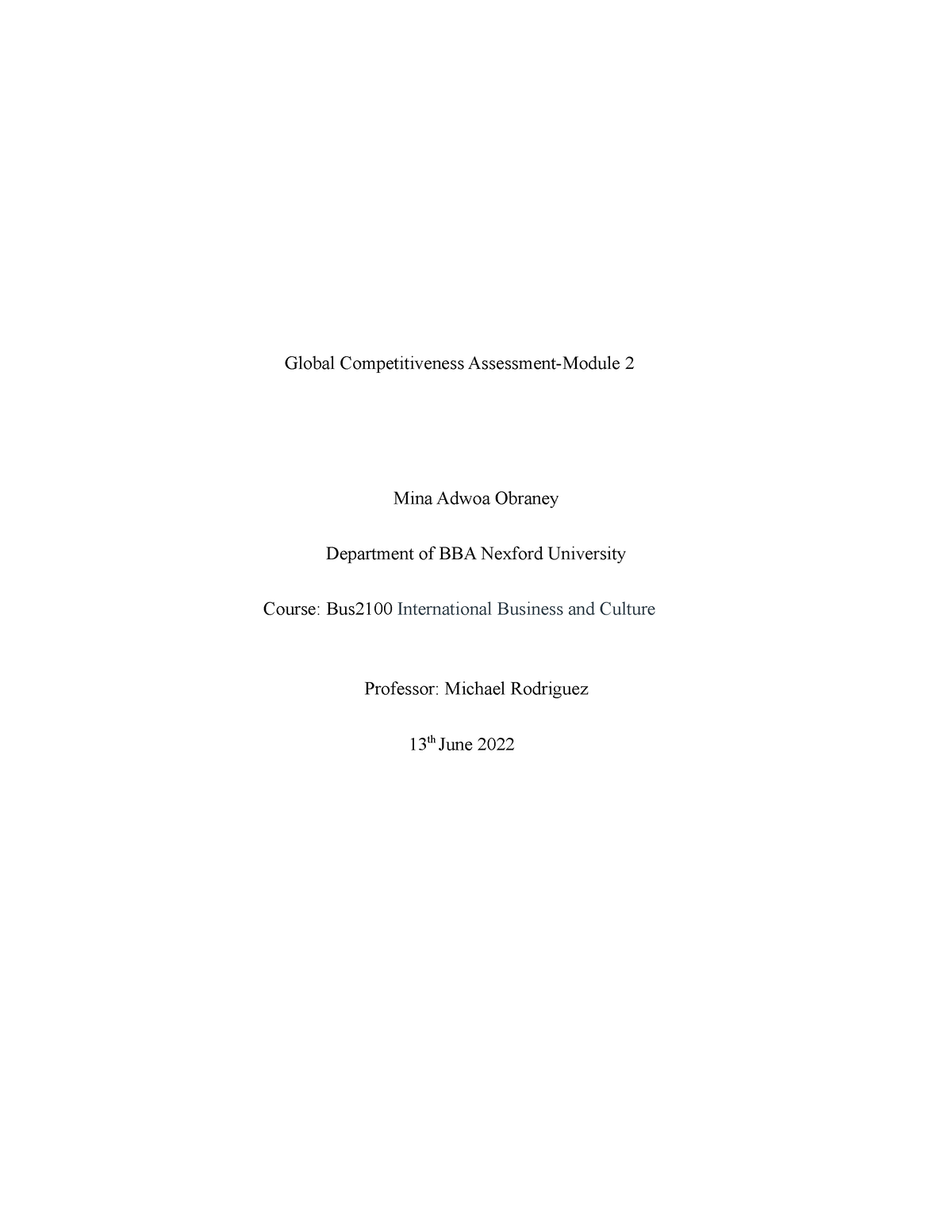 Global competitive Assessment MINA - Global Competitiveness Assessment ...