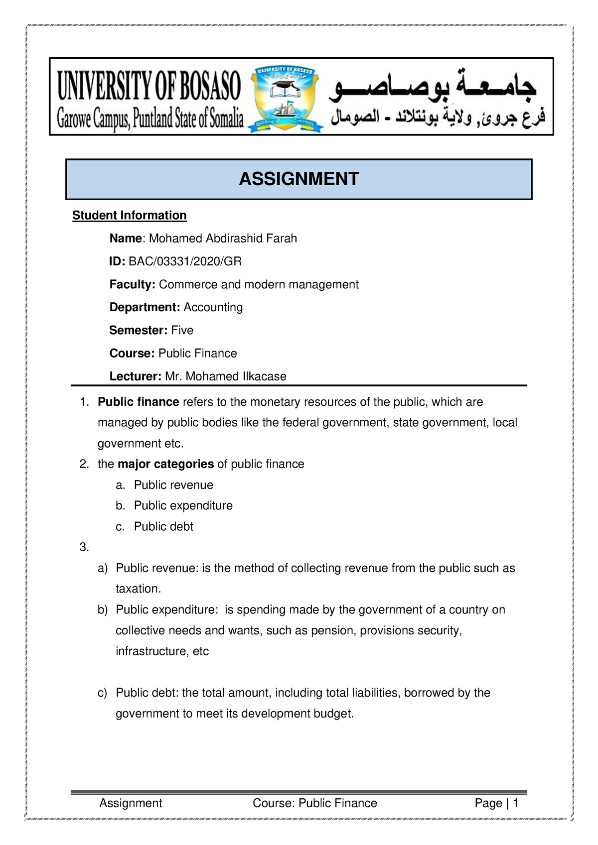 public finance assignment topics