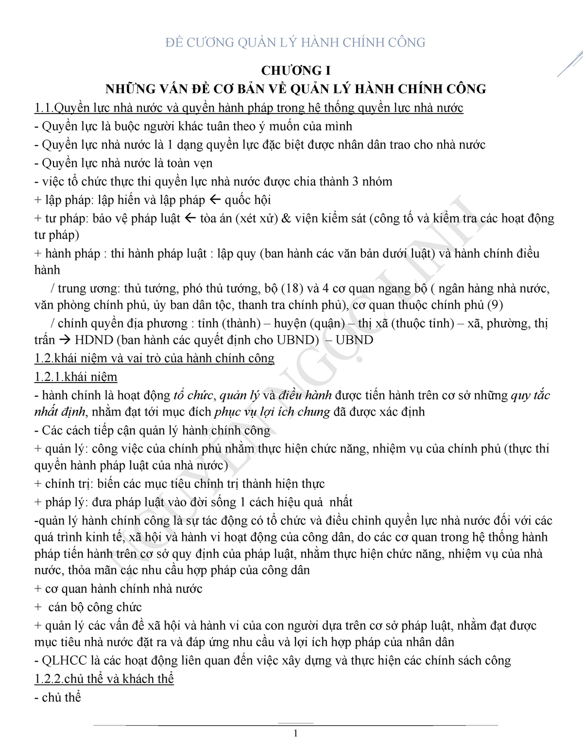 Quản lý hành chính công - ĐỀ CƯƠNG QUẢN LÝ HÀNH CHÍNH CÔNG CHƯƠNG I NHỮNG VẤN ĐỀ CƠ BẢN VỀ QUẢN LÝ - Studocu