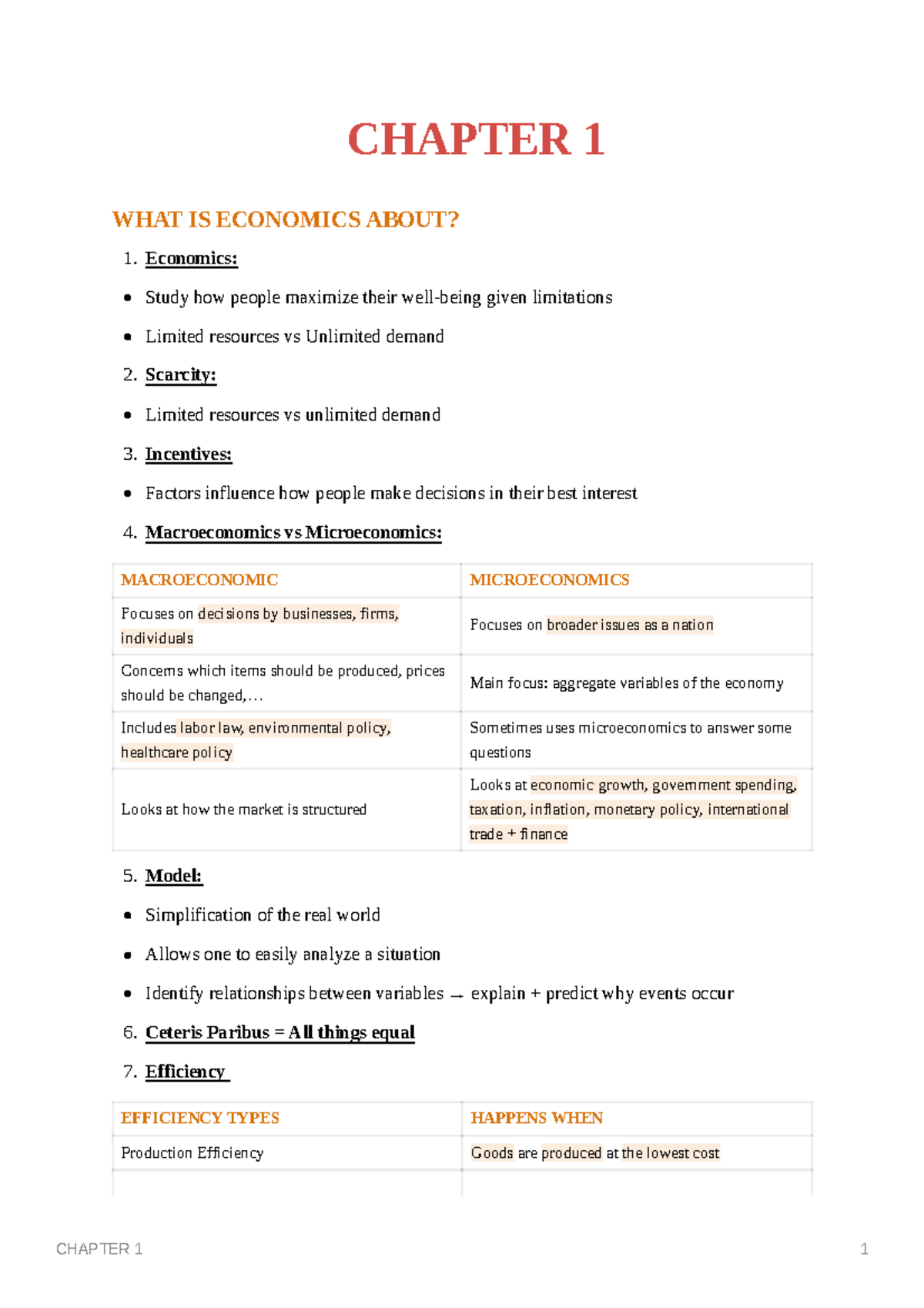 Macroeconomics Chapter 1 - CHAPTER 1 1 CHAPTER 1 WHAT IS ECONOMICS ...