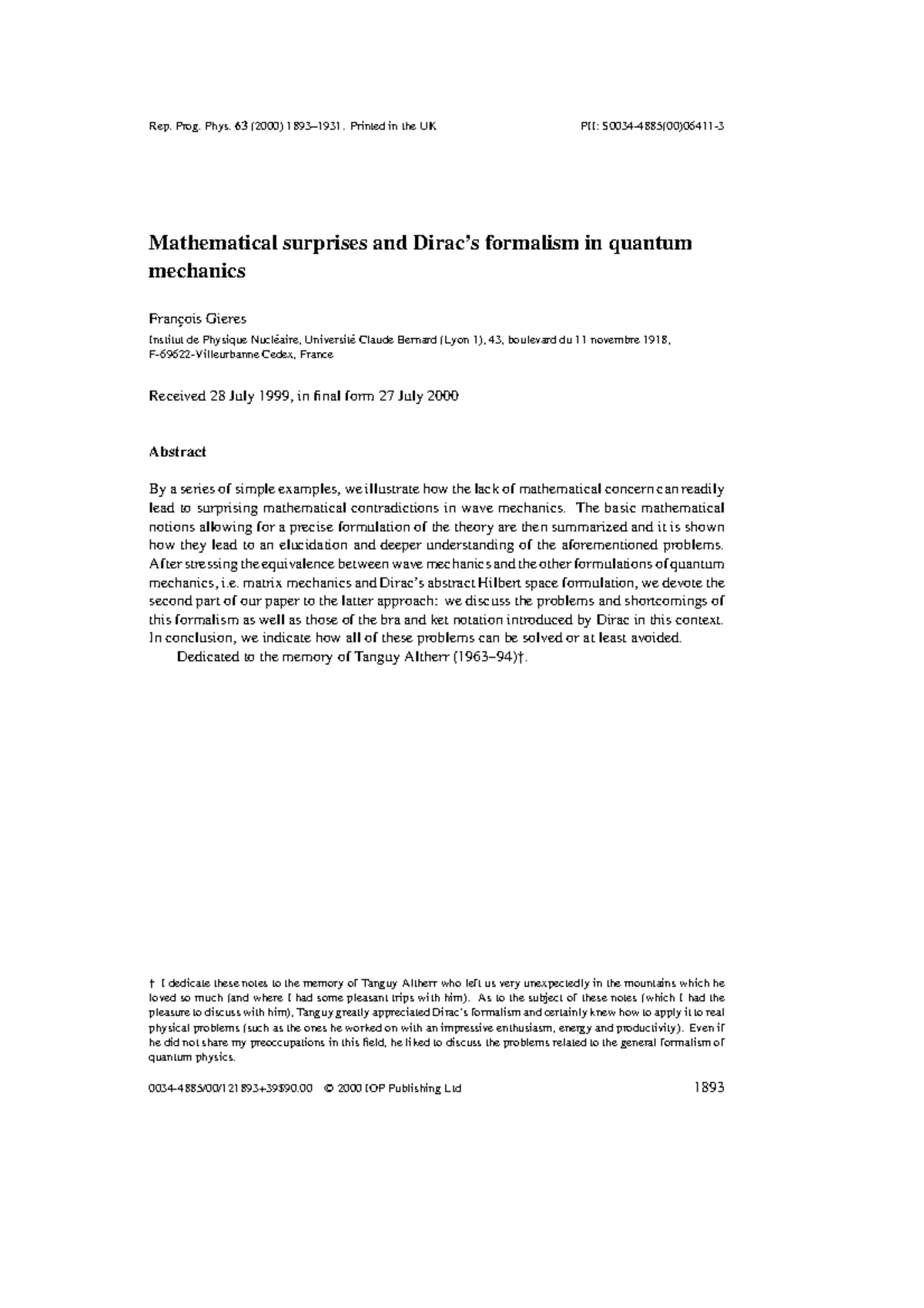 Gieres - Mathematical surprises and Dirac's formalism in quantum ...