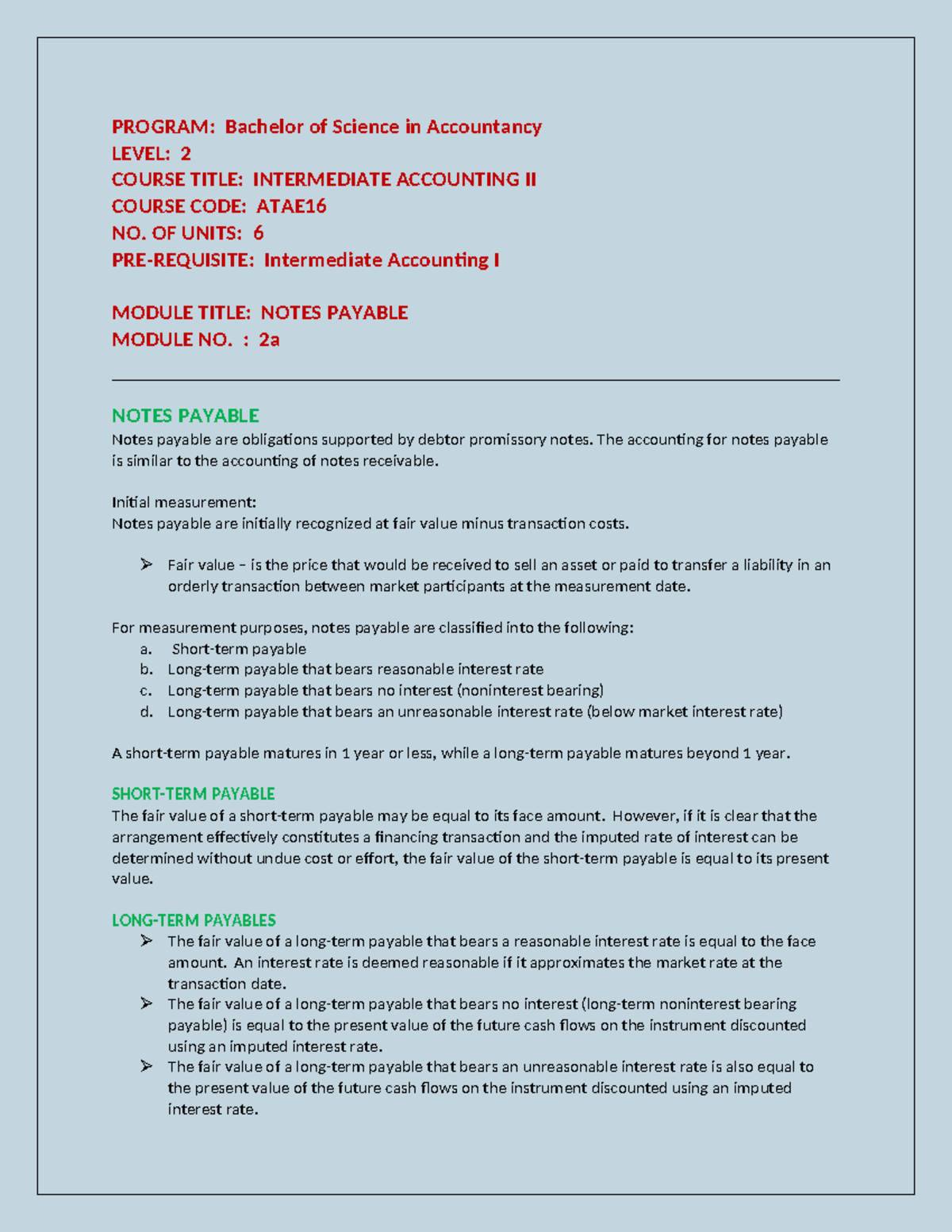 2a.Notes-Payable - PROGRAM: Bachelor Of Science In Accountancy LEVEL: 2 ...