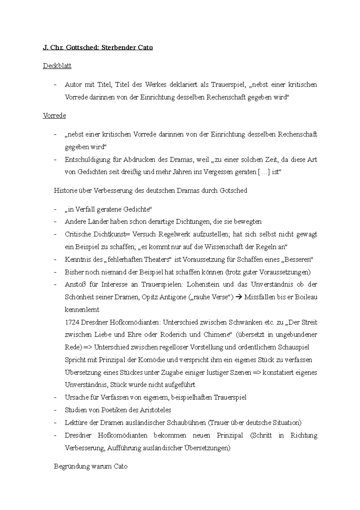 CATO CATO Dramentheorie J. Chr. Gottsched Sterbender Cato