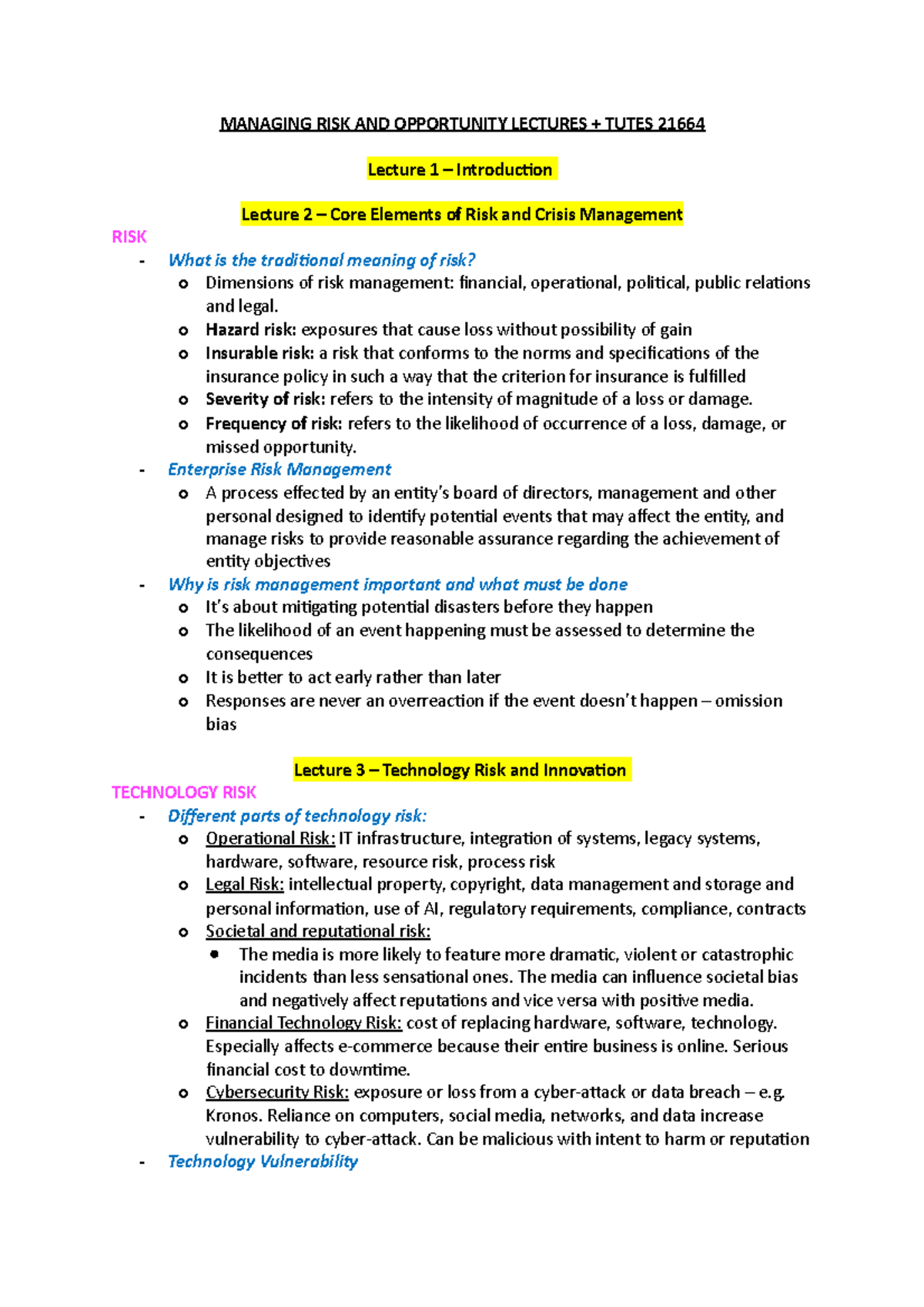 Managing Risk and Opportunity Lectures - MANAGING RISK AND OPPORTUNITY ...