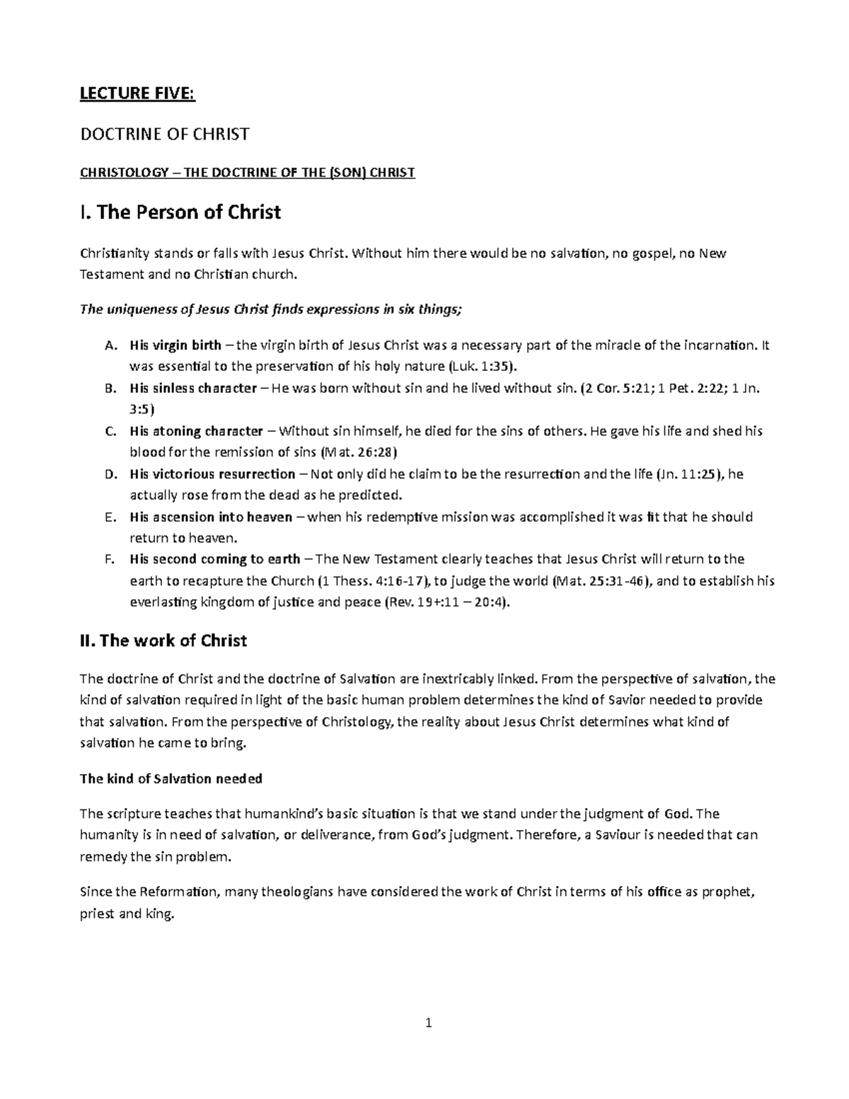 Lecture 5 - THEO 111 - LECTURE FIVE: DOCTRINE OF CHRIST CHRISTOLOGY ...