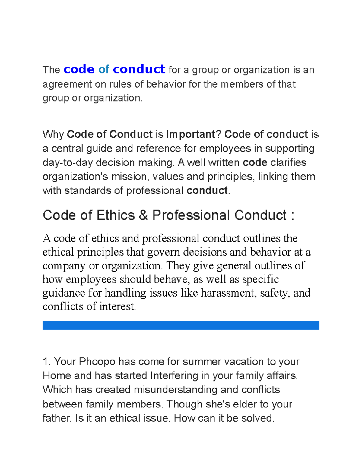 Code of Ethics - Lecture notes 7 - The code of conduct for a group or ...
