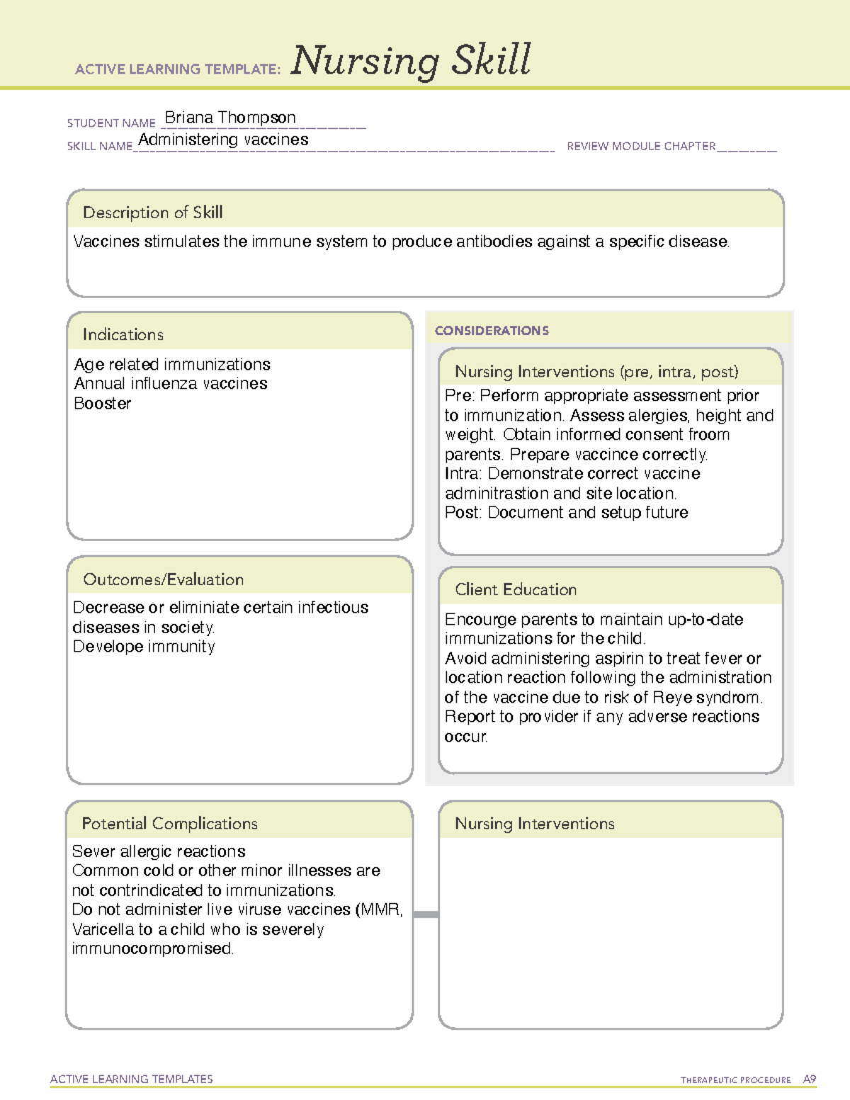 Nursing skill administering vaccines - ACTIVE LEARNING TEMPLATES ...