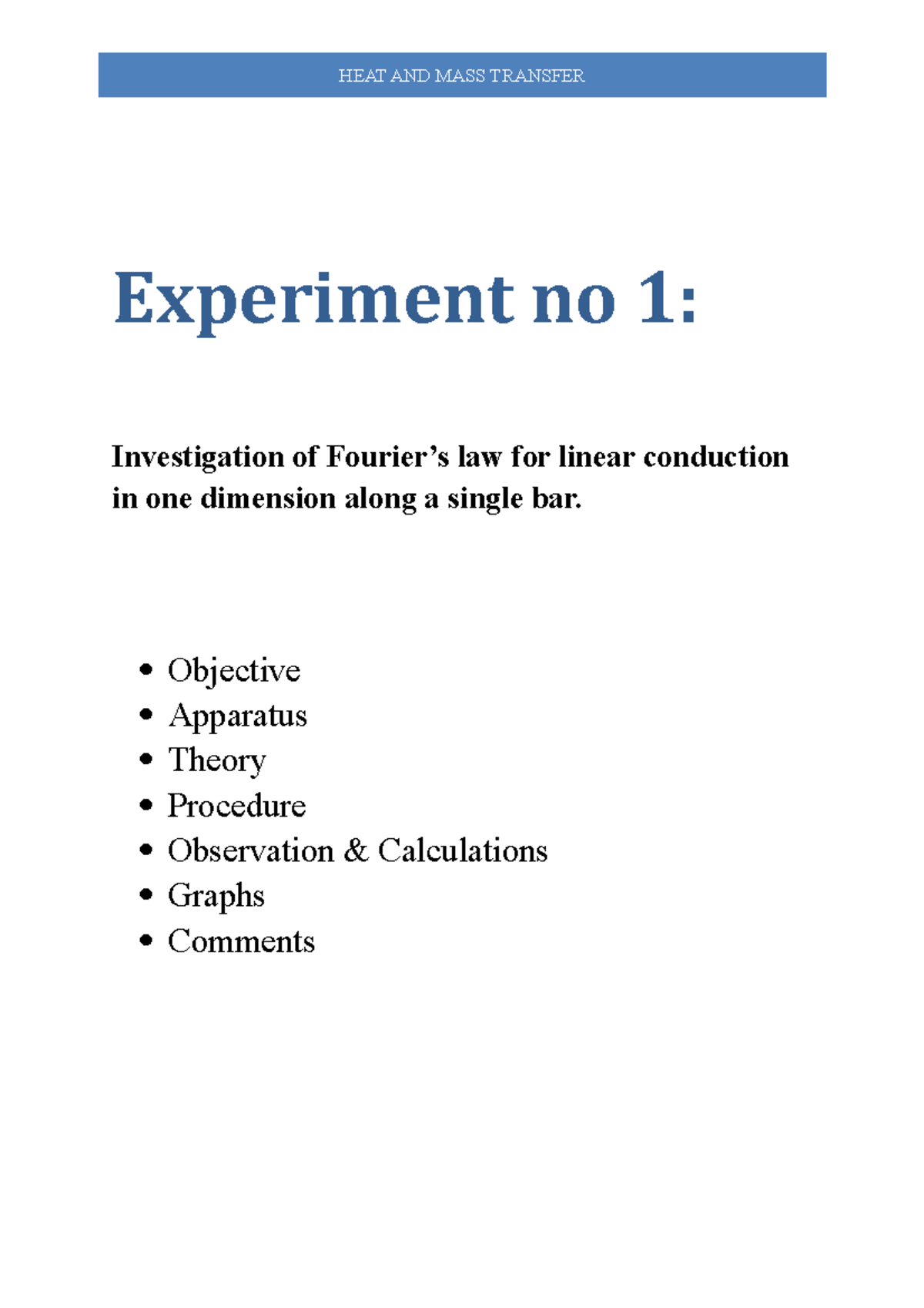 HMT lab manual Complete Lab Report for Heat and Mass transfer subject
