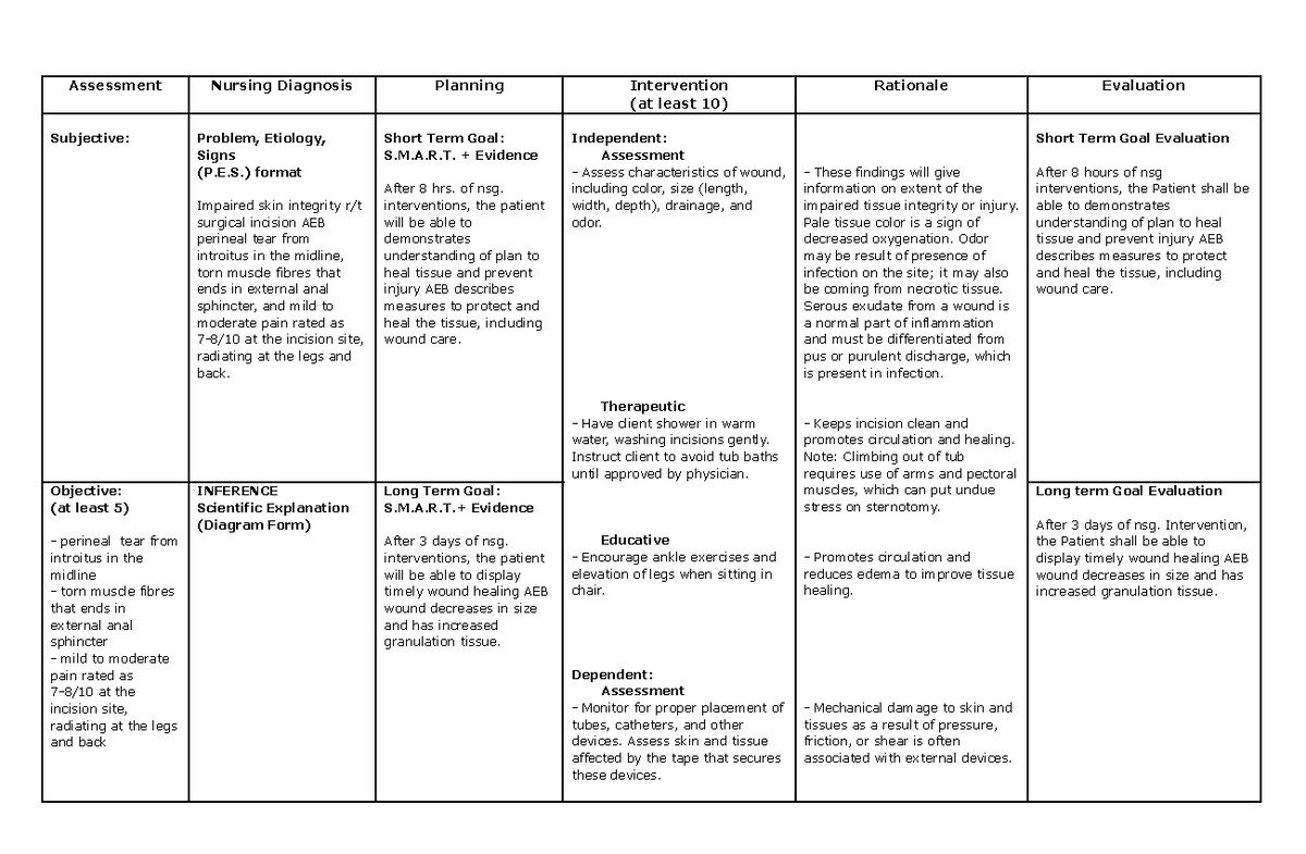 Ncp Impaired Skin Integrity Assessment Nursing Diagnosis Planning Intervention At Least