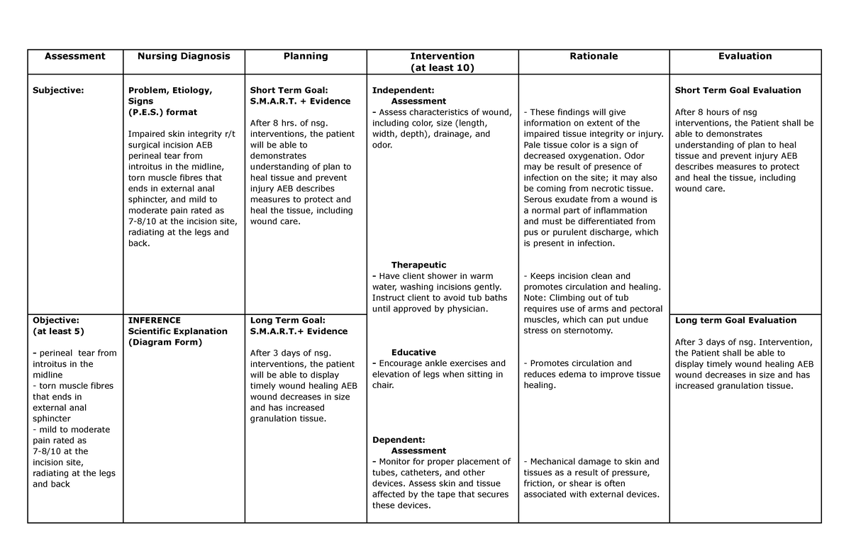 NCP Impaired Skin Integrity Assessment Nursing Diagnosis Planning 