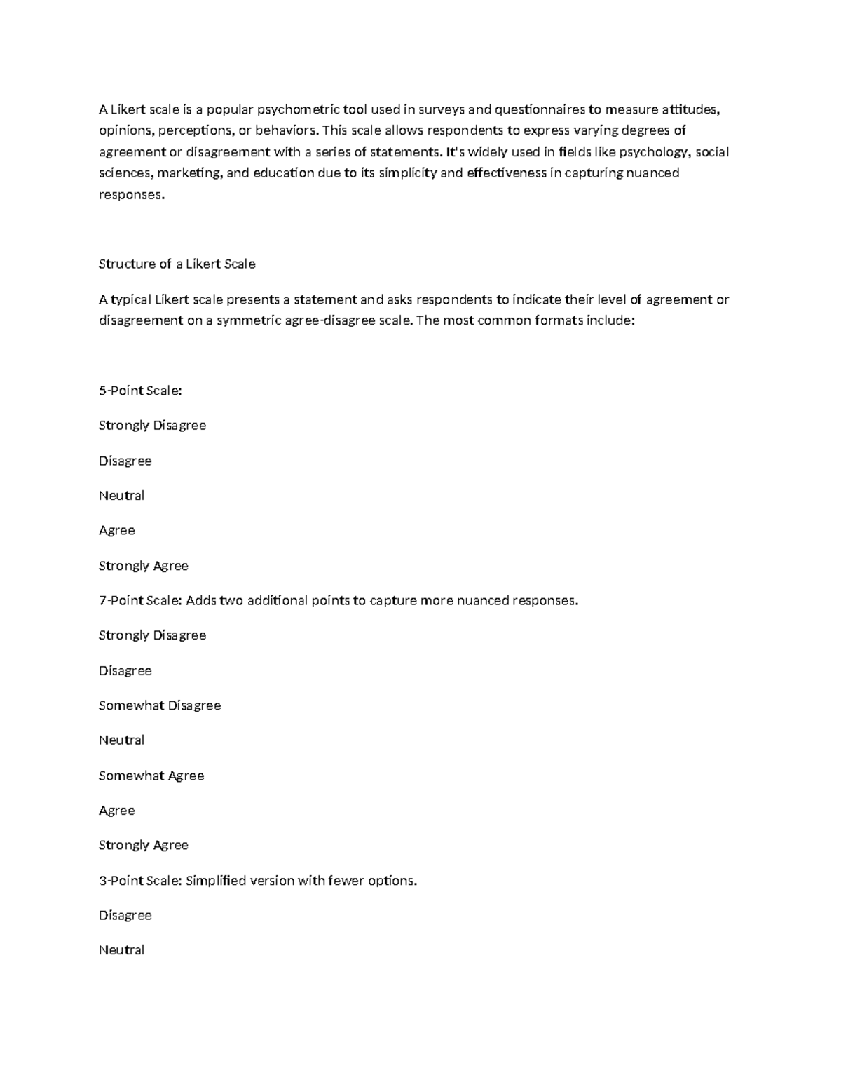 Edu 801Ass - Research method - A Likert scale is a popular psychometric ...