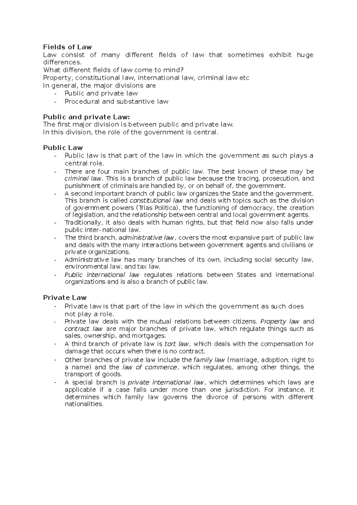 Topic Two Concept and development of the Law Fields of Law Law