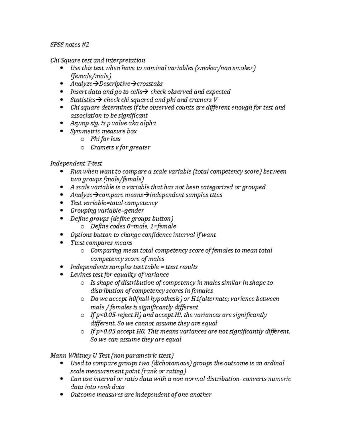 HTH 408 SPSS notes 2 - SPSS notes #2 Chi Square test and interpretation ...