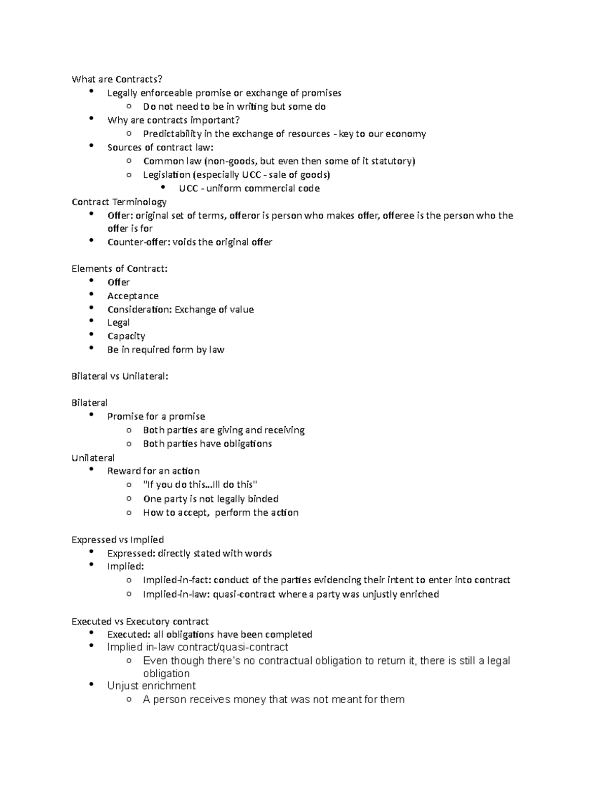 2700 Legl Contracts Notes - What Are Contracts? Legally Enforceable ...