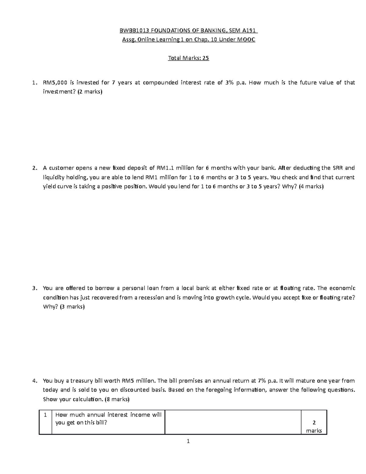 Assignment Foundation IN Banking BWBB1013 FOUNDATIONS OF BANKING, SEM