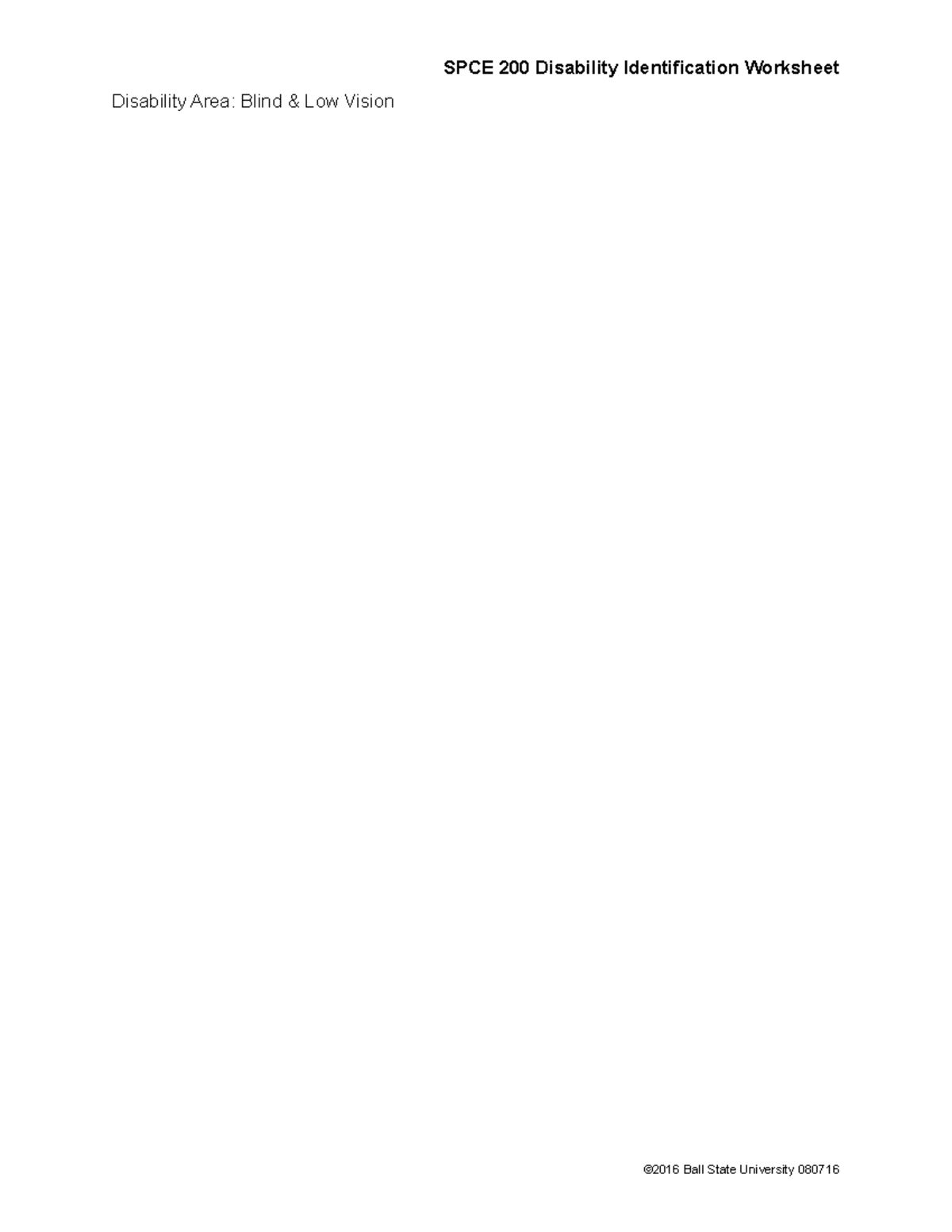 Blind & Low Vision Identification - SPCE 200 Disability Identification ...