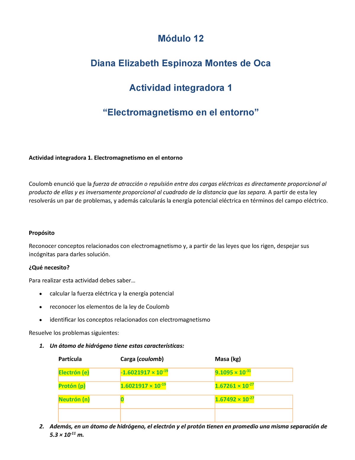 Actividad Integradora 1 Modulo 12 Electromagnetismo En El Entorno