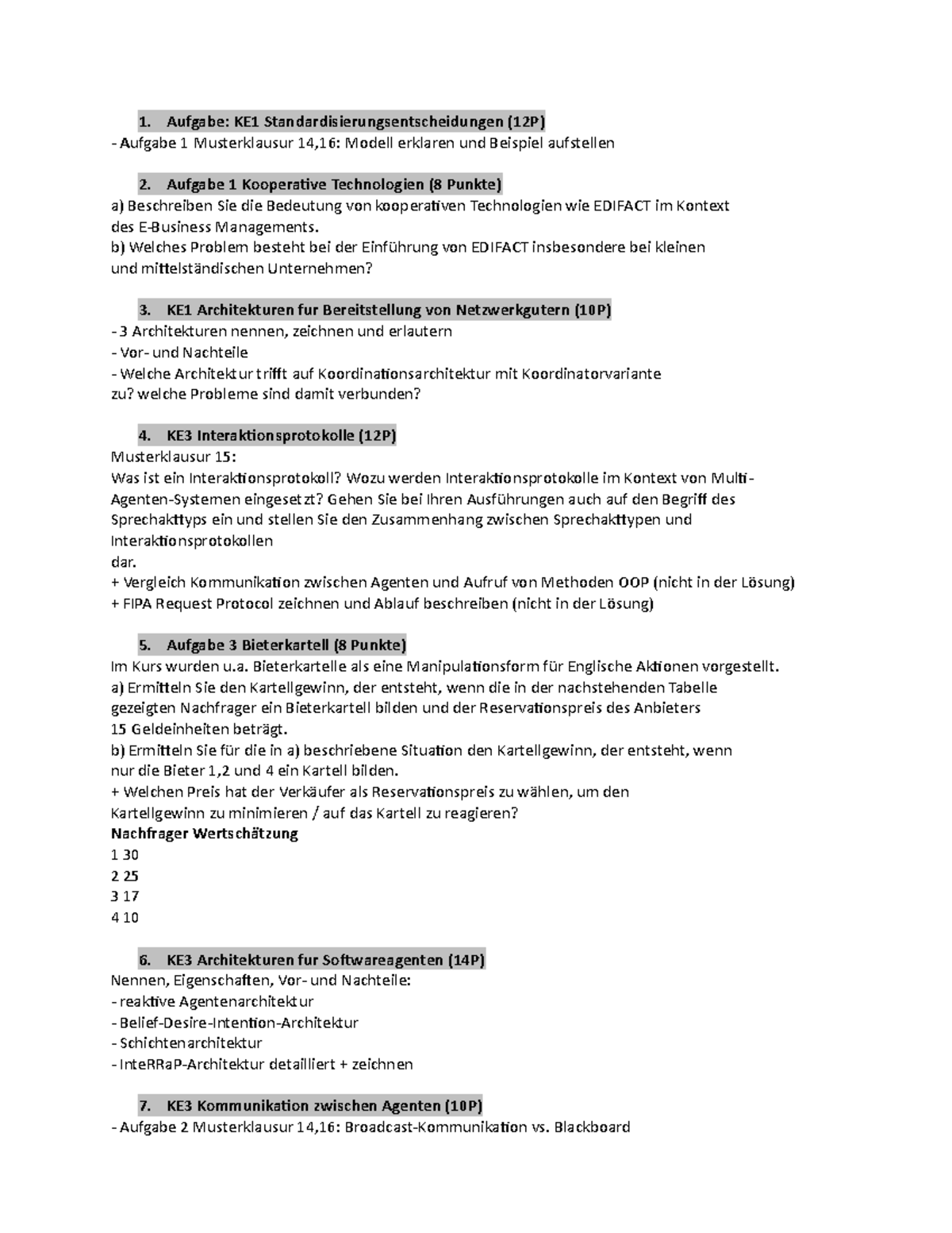 Altklausuren Informatik Uni Bonn 01772 Zusammenfassung alte Klausuren 2014 bis 2021 - 1. Aufgabe: KE1