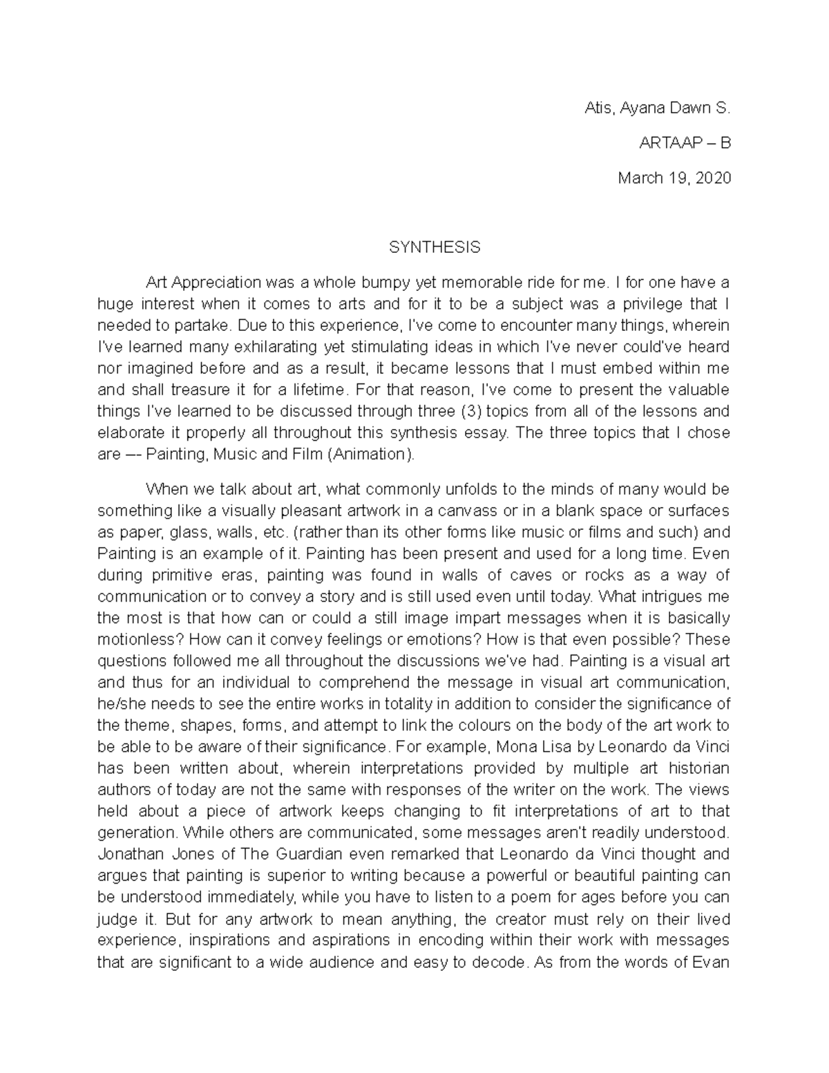 art appreciation essay conclusion