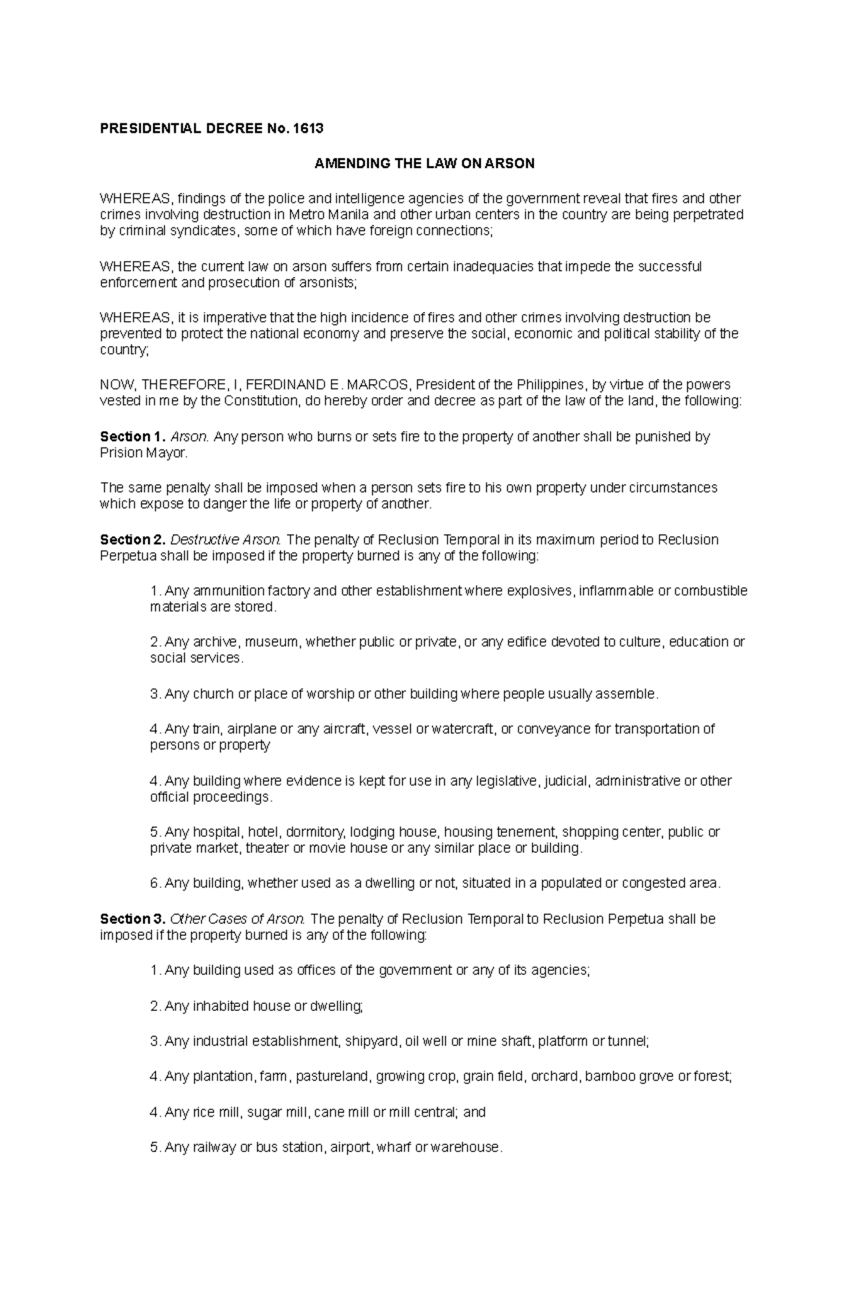 Presidential Decree No 1613 - PRESIDENTIAL DECREE No. 1613 AMENDING THE ...