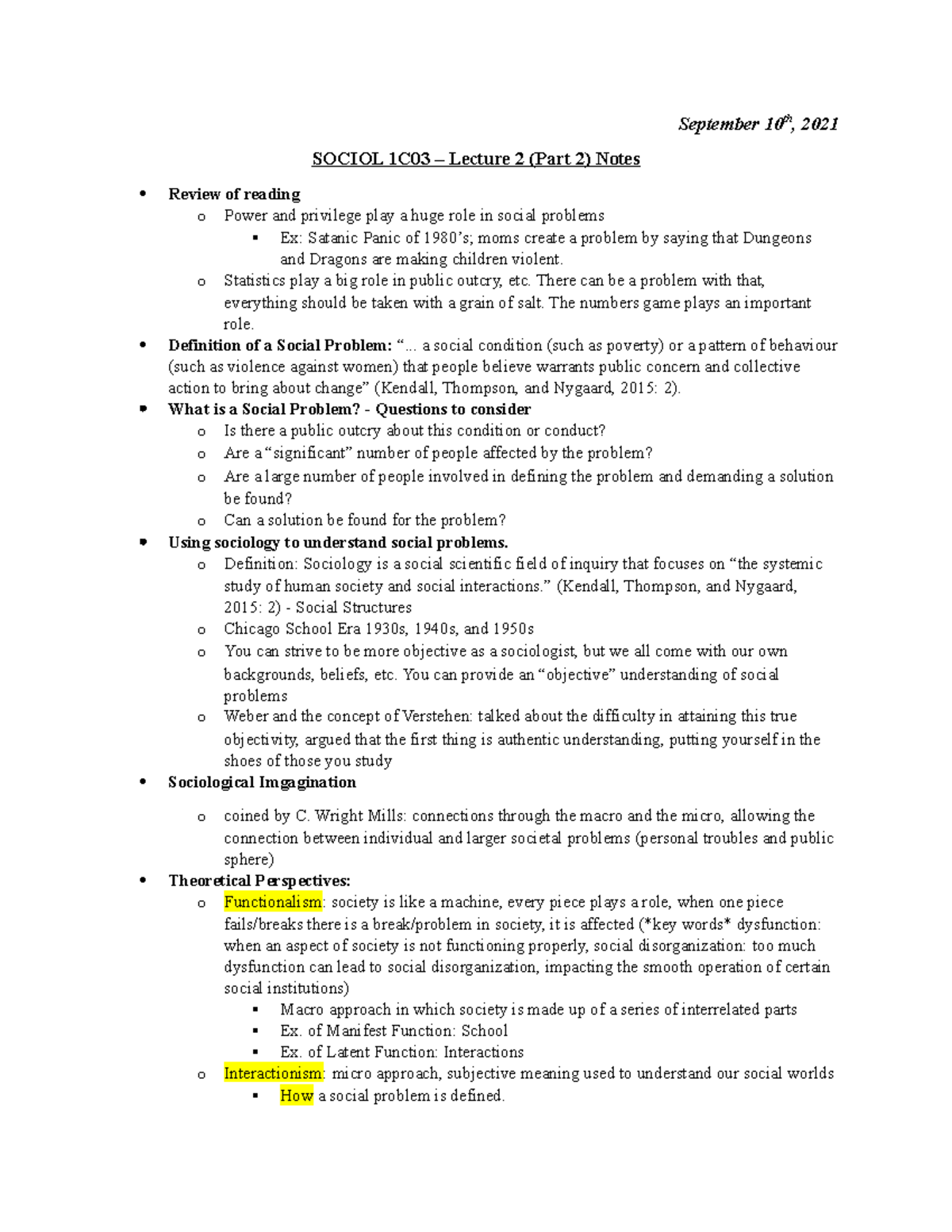 SOCIOL 1C03 - Lecture 2: Social Problems and more... - September 10th ...