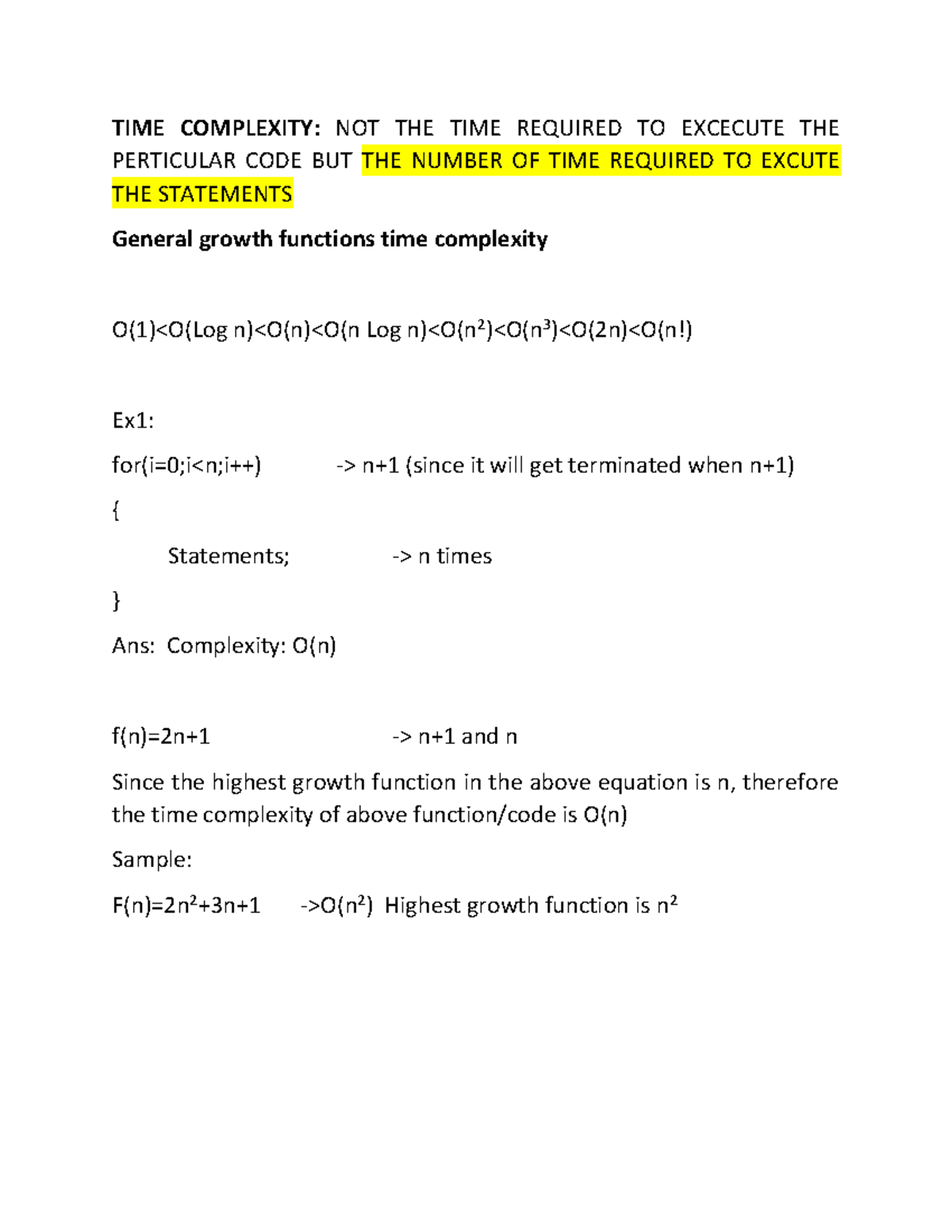TIME Complexity - TIME COMPLEXITY: NOT THE TIME REQUIRED TO EXCECUTE ...