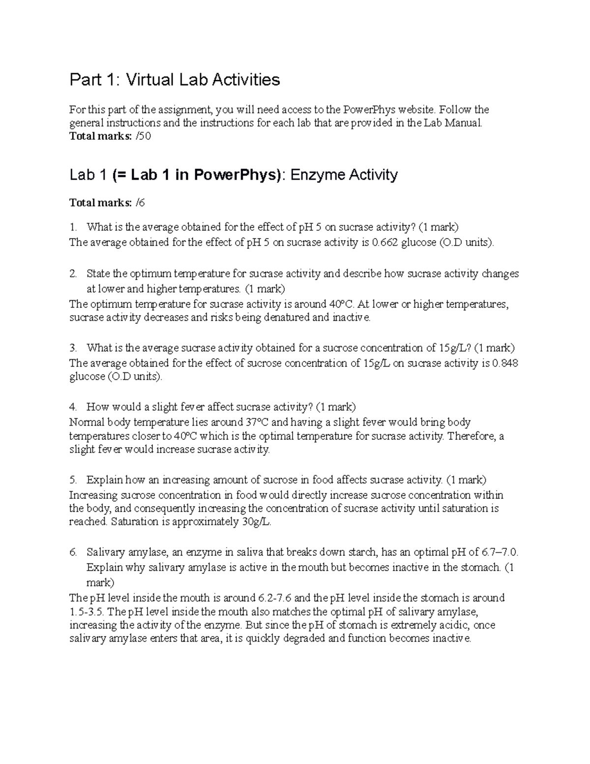 BIo 230 virtual lab 1 lab assignment Part 1 Virtual Lab Activities