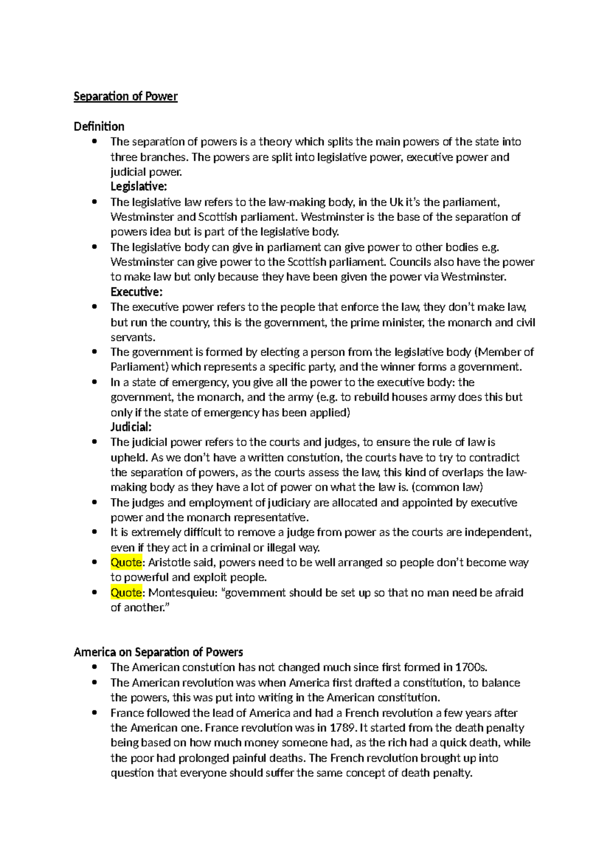 Separation of Power Notes Separation of Power Definition The separation of powers is a theory