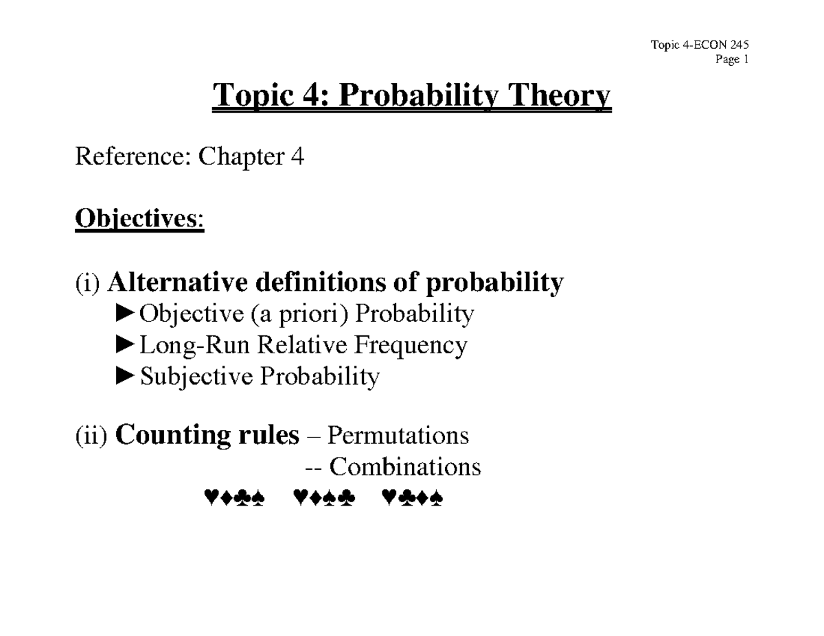 Topic 4 - Probability Theory - Page 1 Topic 4: Probability Theory ...