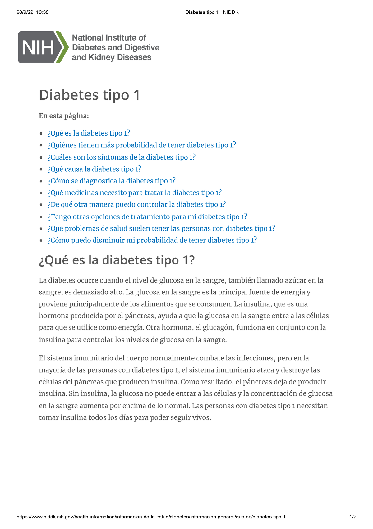 Diabetes Tipo 1 Niddk - Cdcd - Diabetes Tipo 1 En Esta Página: ¿Qué Es ...