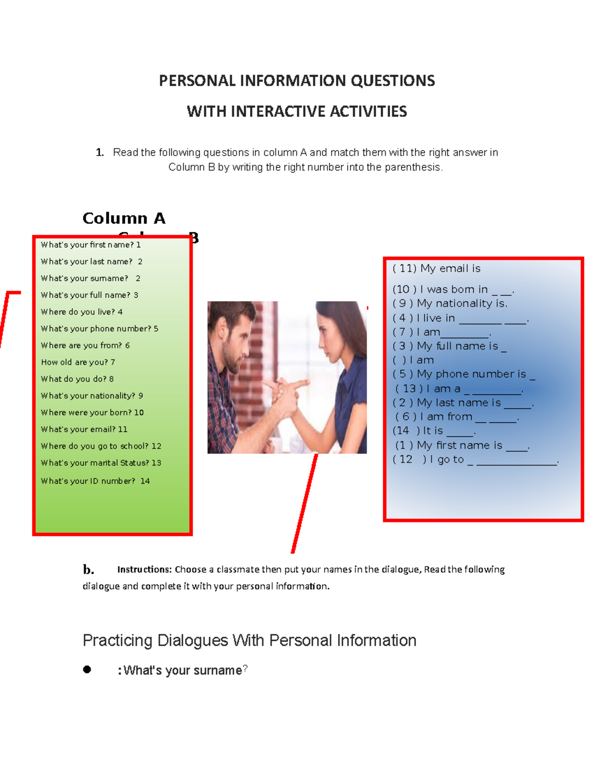 Personal Information Questions - PERSONAL INFORMATION QUESTIONS WITH ...
