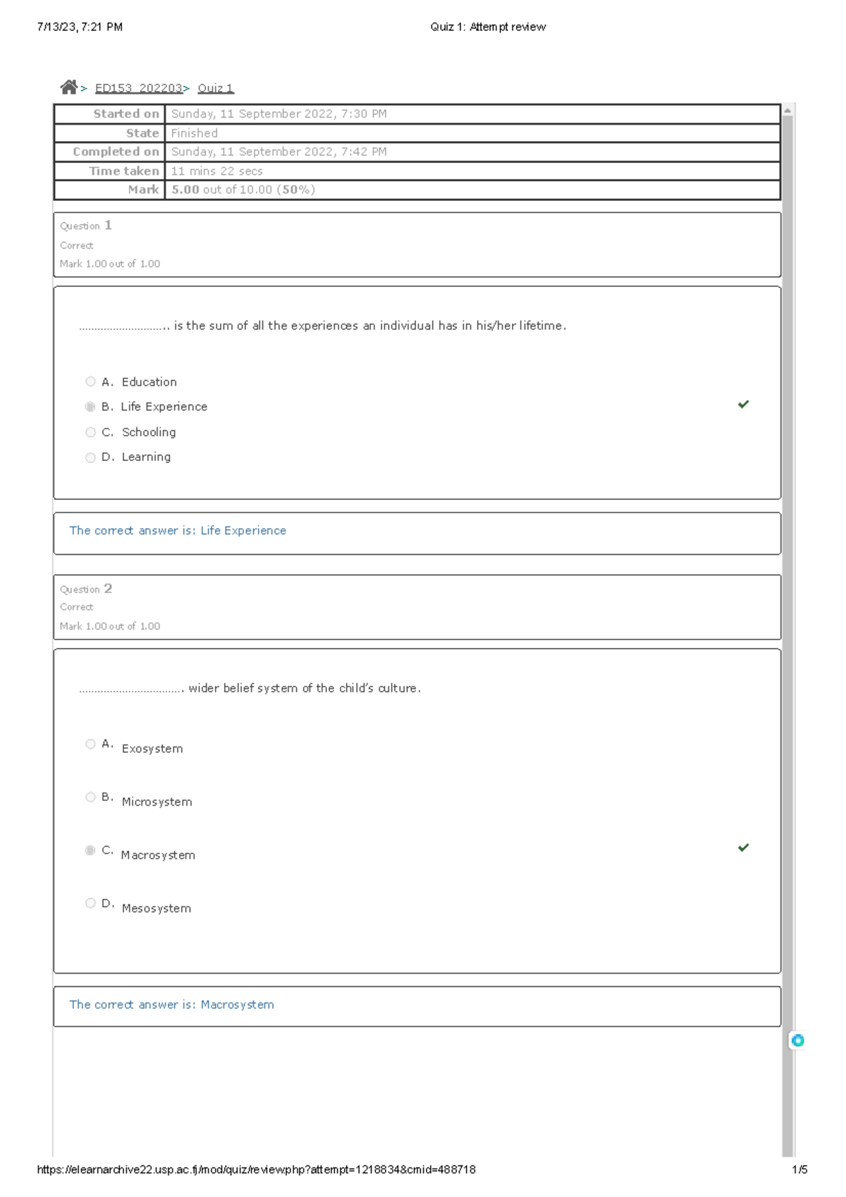 Quiz 1 Attempt review - QUIZ 1 ED153 - Started on Sunday, 11 September ...