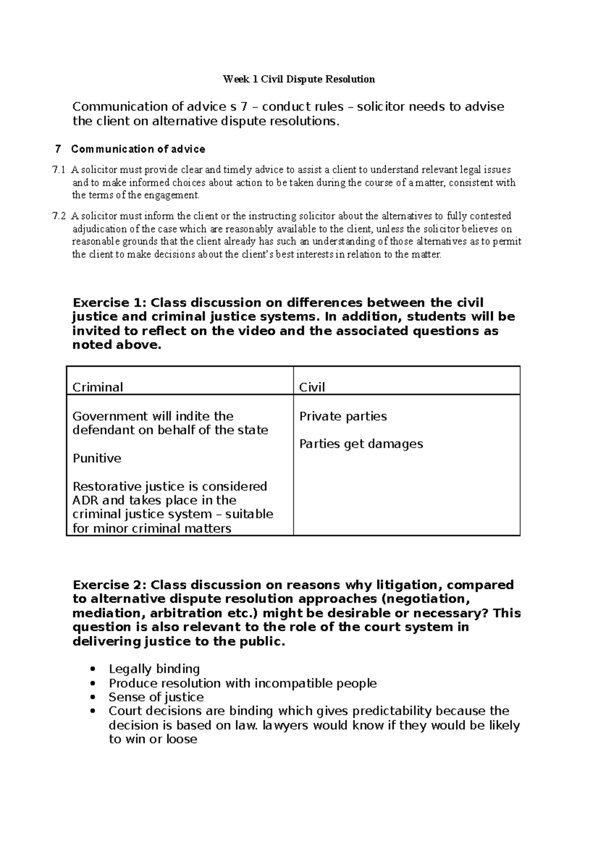 Week 1 Civil Dispute Resolution - Week 1 Civil Dispute Resolution ...