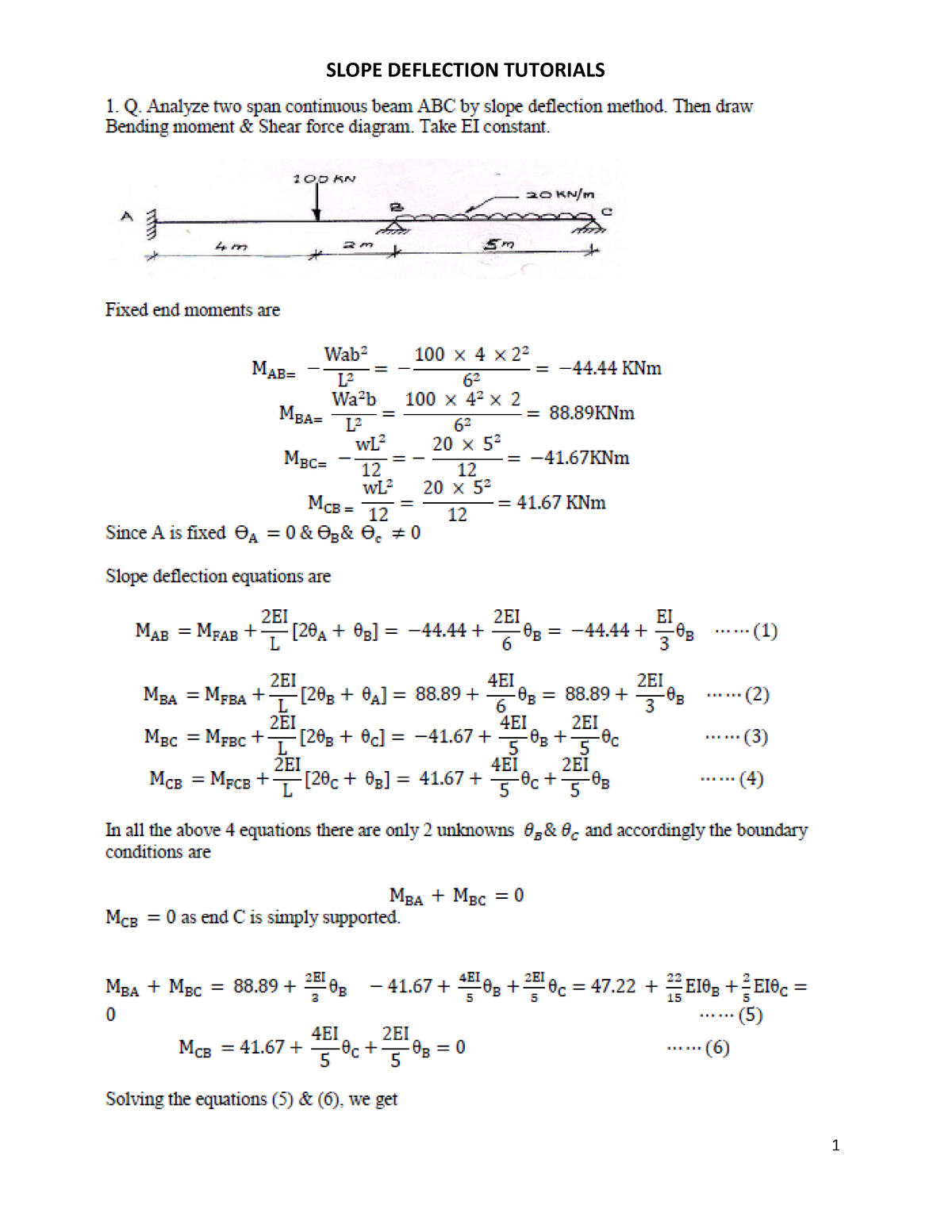 Slope Deflection Tutorials Structural Analysis Slope Deflection Tutorials Studocu