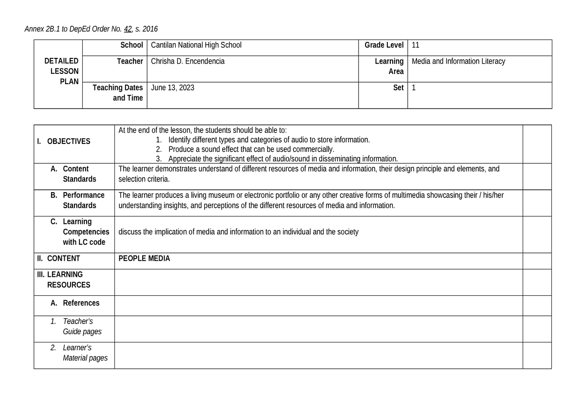 Detailed Lesson Plan For Demo Mil Co4 Annex 2b To Deped Order No 42 S 2016 Detailed Lesson 4758