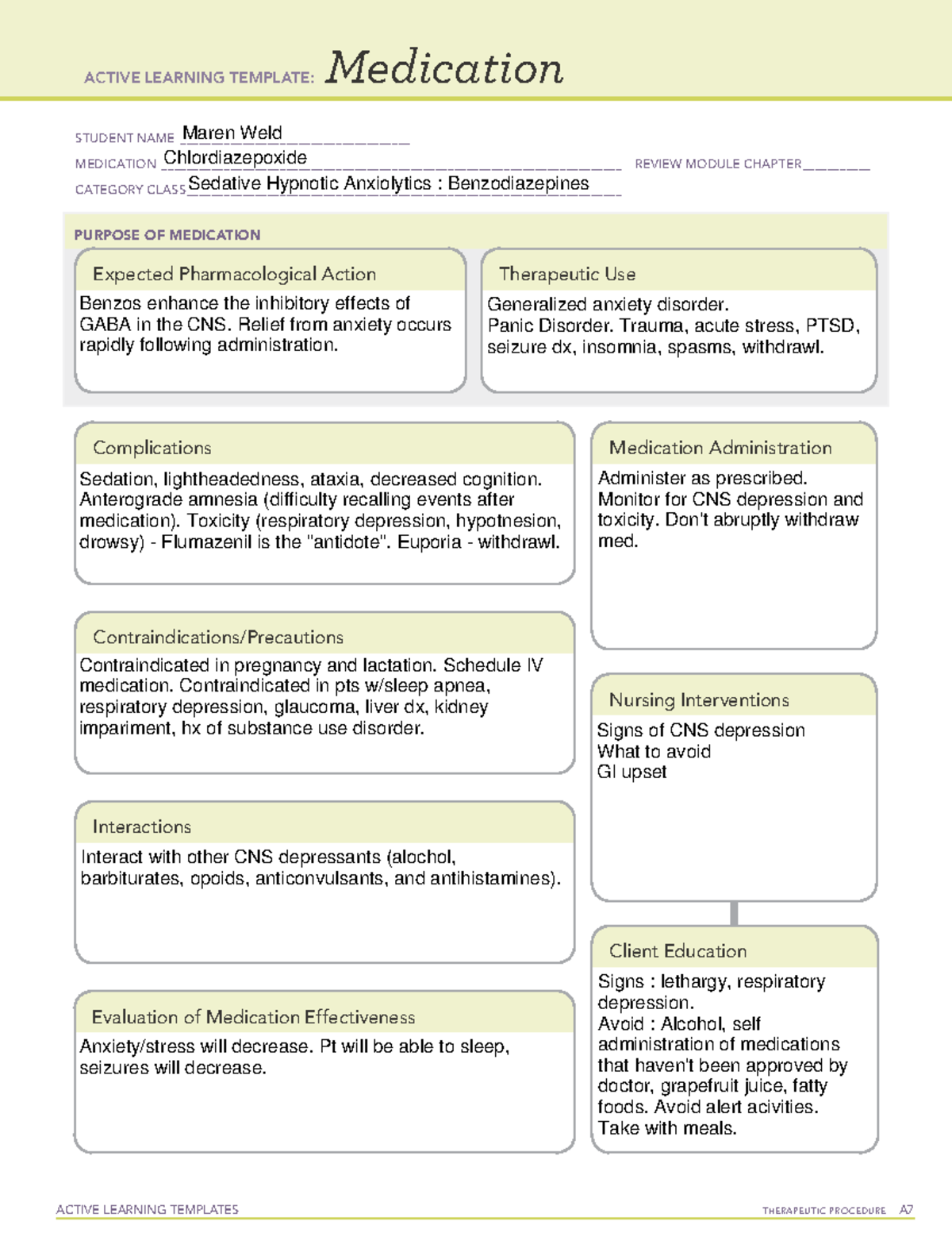 ATI - Chlordiazepoxide - ACTIVE LEARNING TEMPLATES TherapeuTic ...