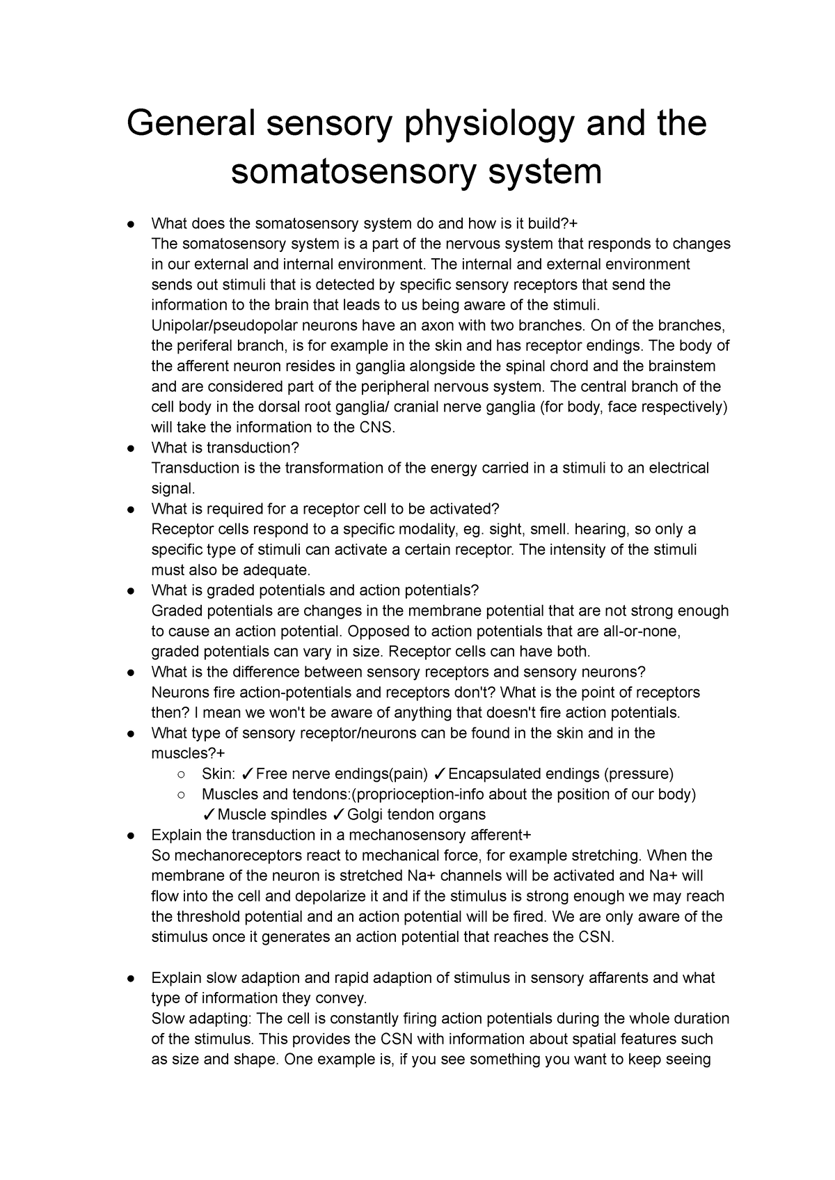 General Sensory Physiology And The Somatosensory System The Internal