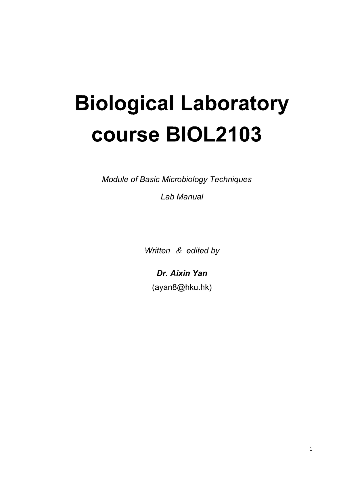 BIOL2103 Microbiology manual (updated Sept 2021) - Biological ...