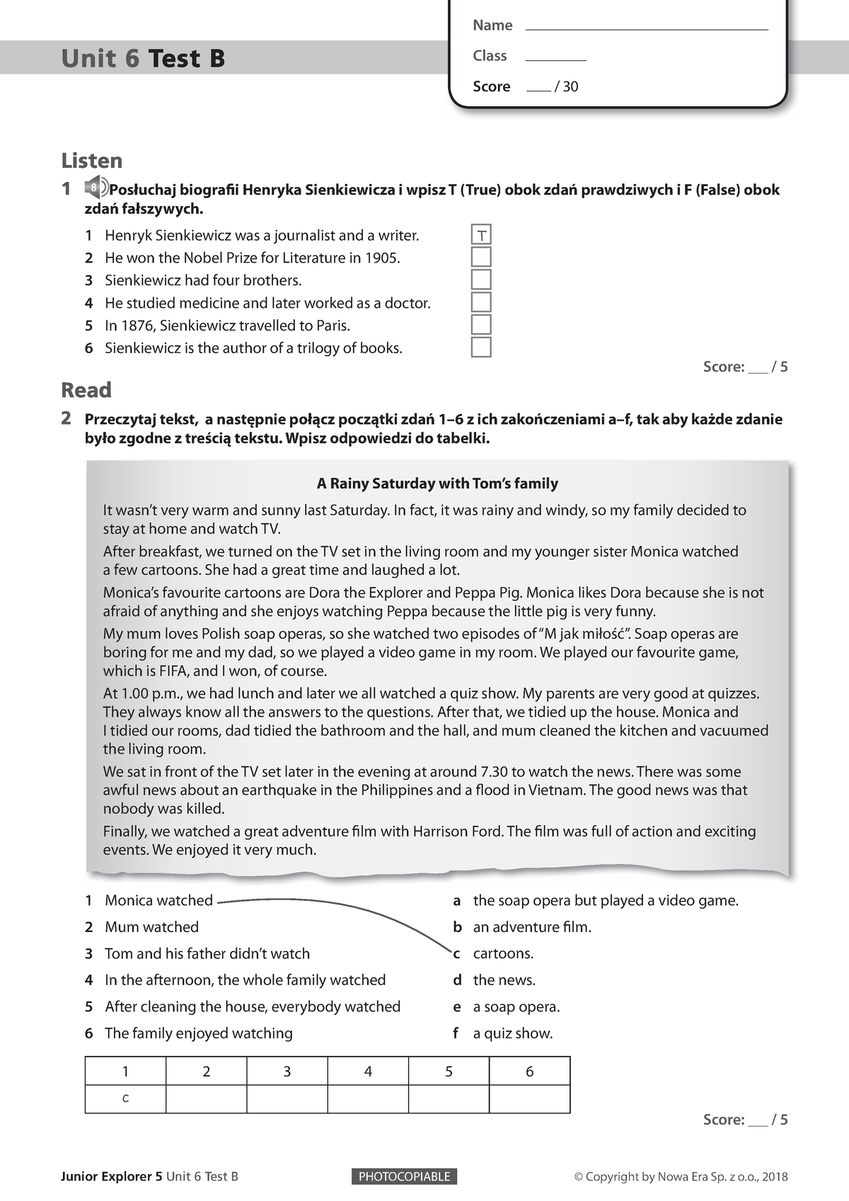 Junior Explorer 5 Unit 6 Test B - Junior Explorer 5 Unit 6 Test B ...