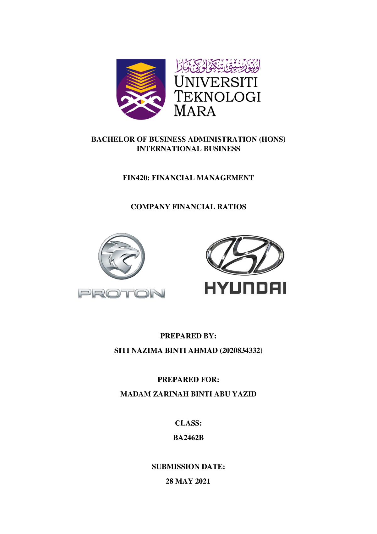 fin420 group assignment financial ratio